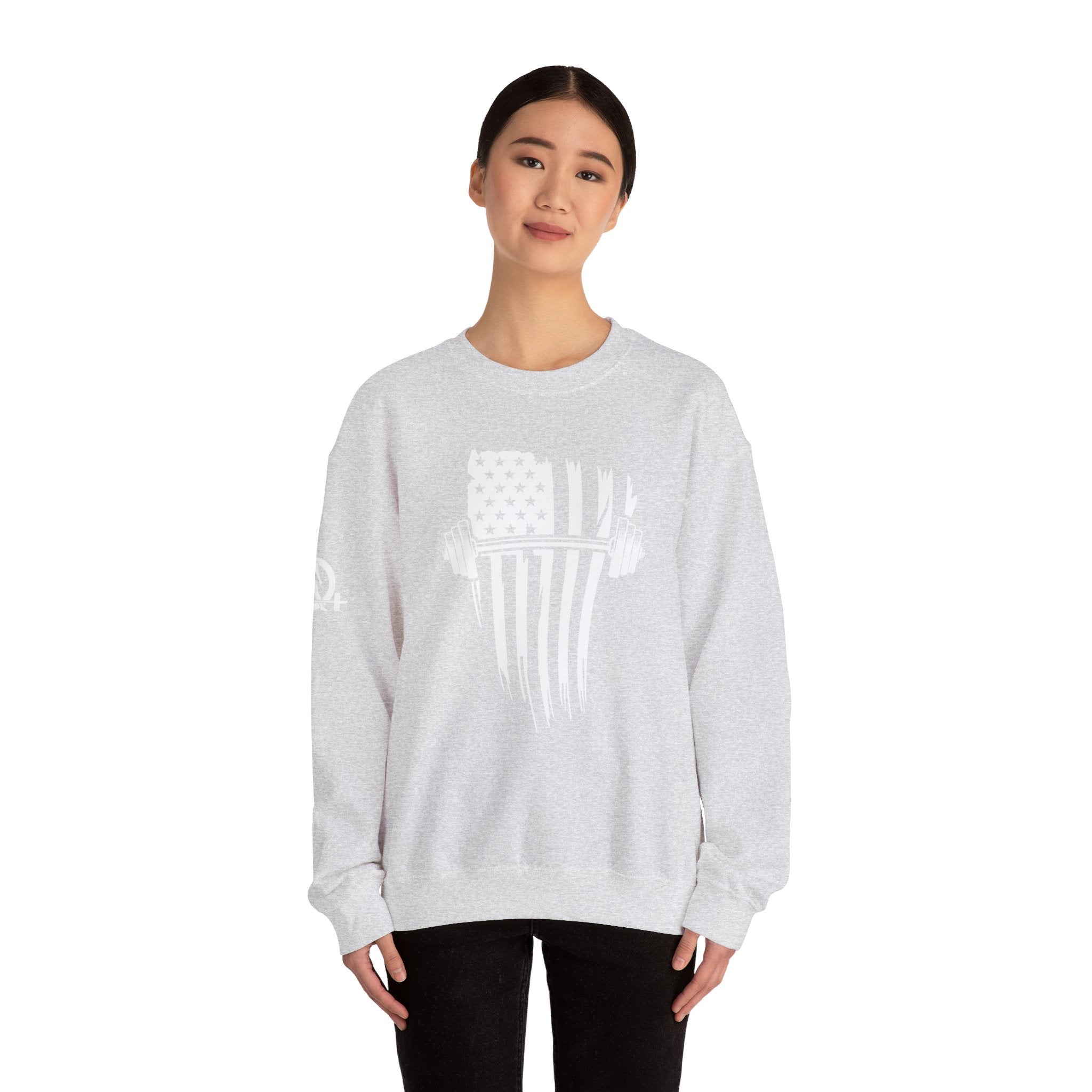 USA Barbell - Unisex Heavy Blend™ Crewneck Sweatshirt - White Logo