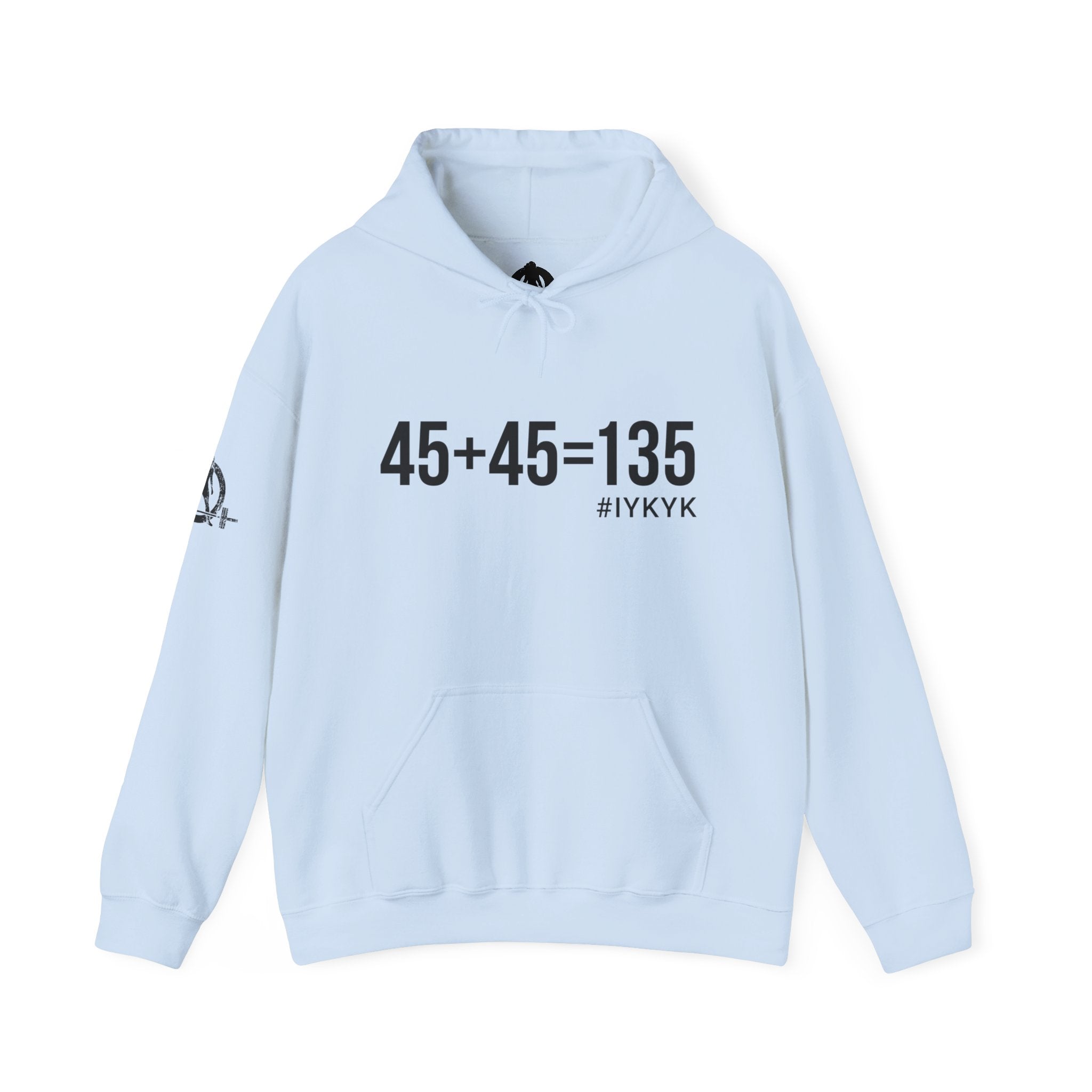 45 + 45 = 135 - Unisex Heavy Blend Hooded Sweatshirt  - Front Black & Shoulder Logo
