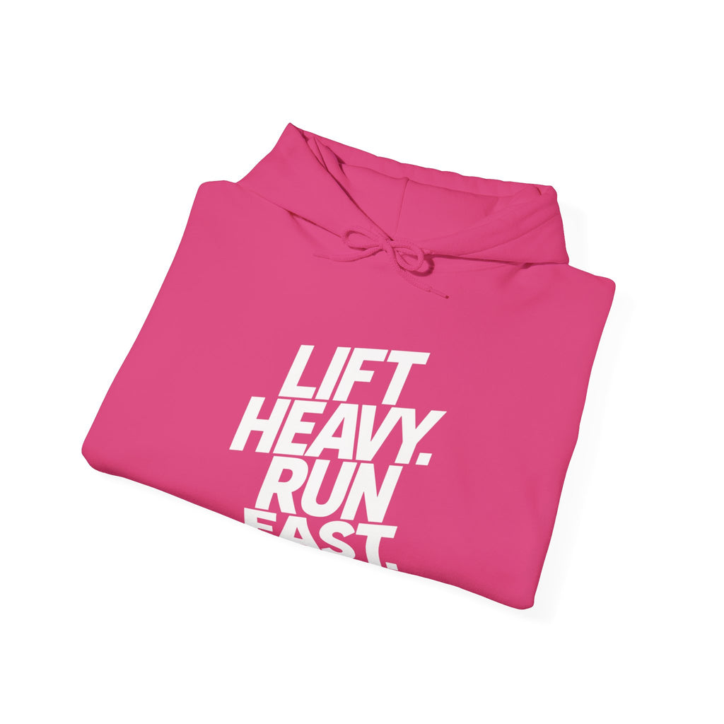Lift Heavy Run Fast - Unisex Heavy Blend Hooded Sweatshirt - Front White Logo