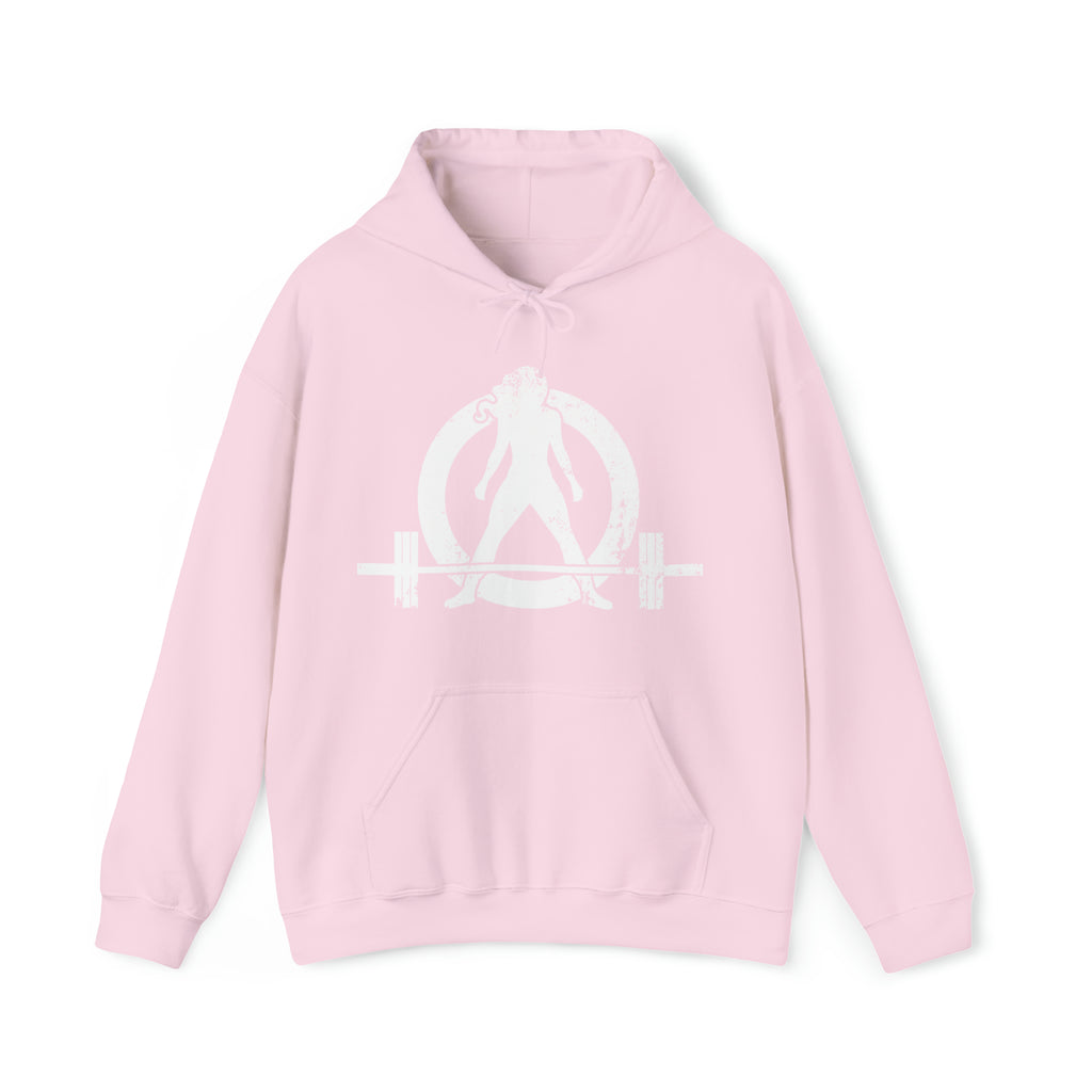 Strong Not Skinny - White Distressed Logo - Unisex Heavy Blend Hooded Sweatshirt