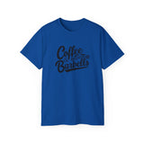 Coffee & Barbells - Unisex Ultra Cotton Tee - Front Black Logo - Plain Back