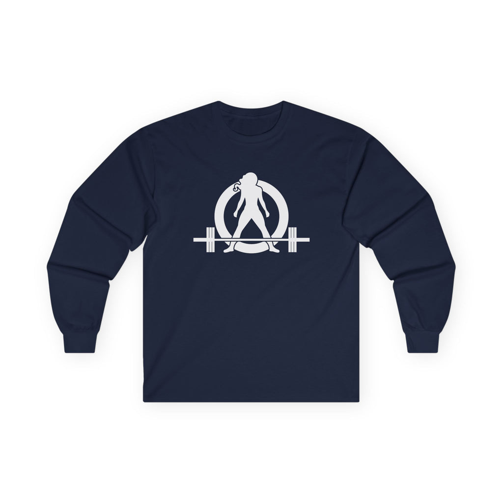 Lift Heavy Run Fast - Ultra Cotton Long Sleeve Tee - White Logo Front & Back