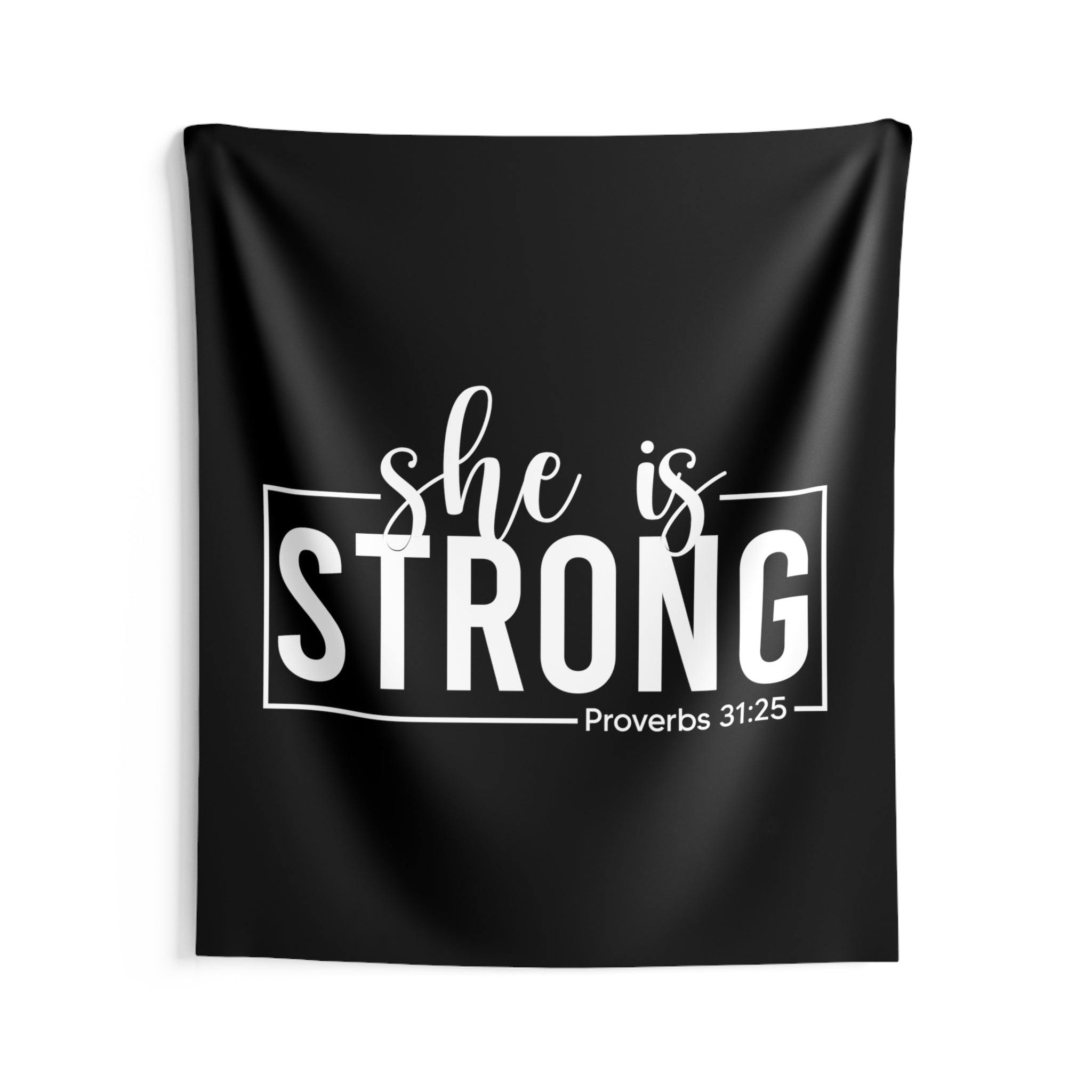 She is STRONG - Indoor Wall Tapestries - Black
