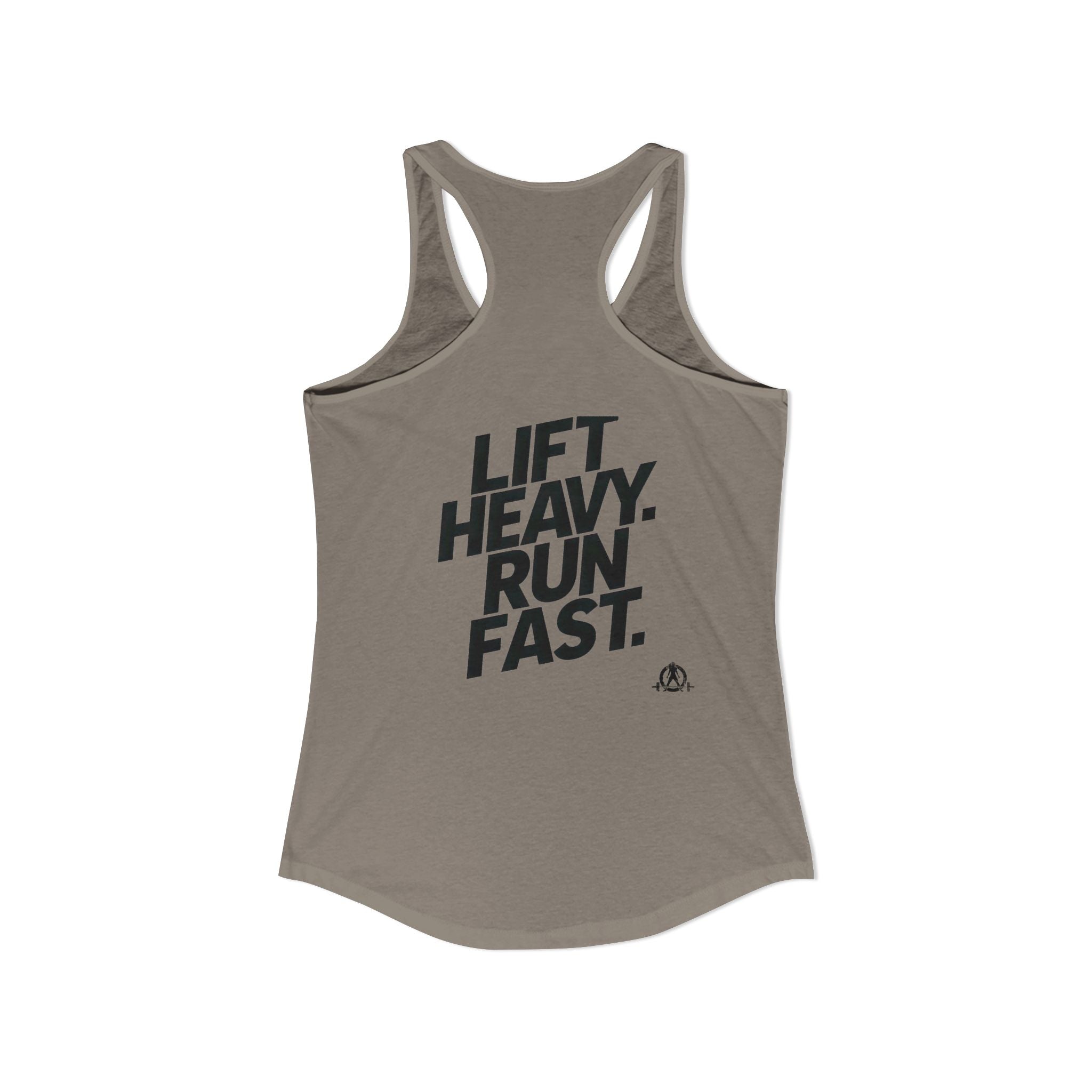 Lift Heavy - Run Fast - Racer Back Tank Top - Women's Ideal Racerback Tank (Black Front & Back Logo)