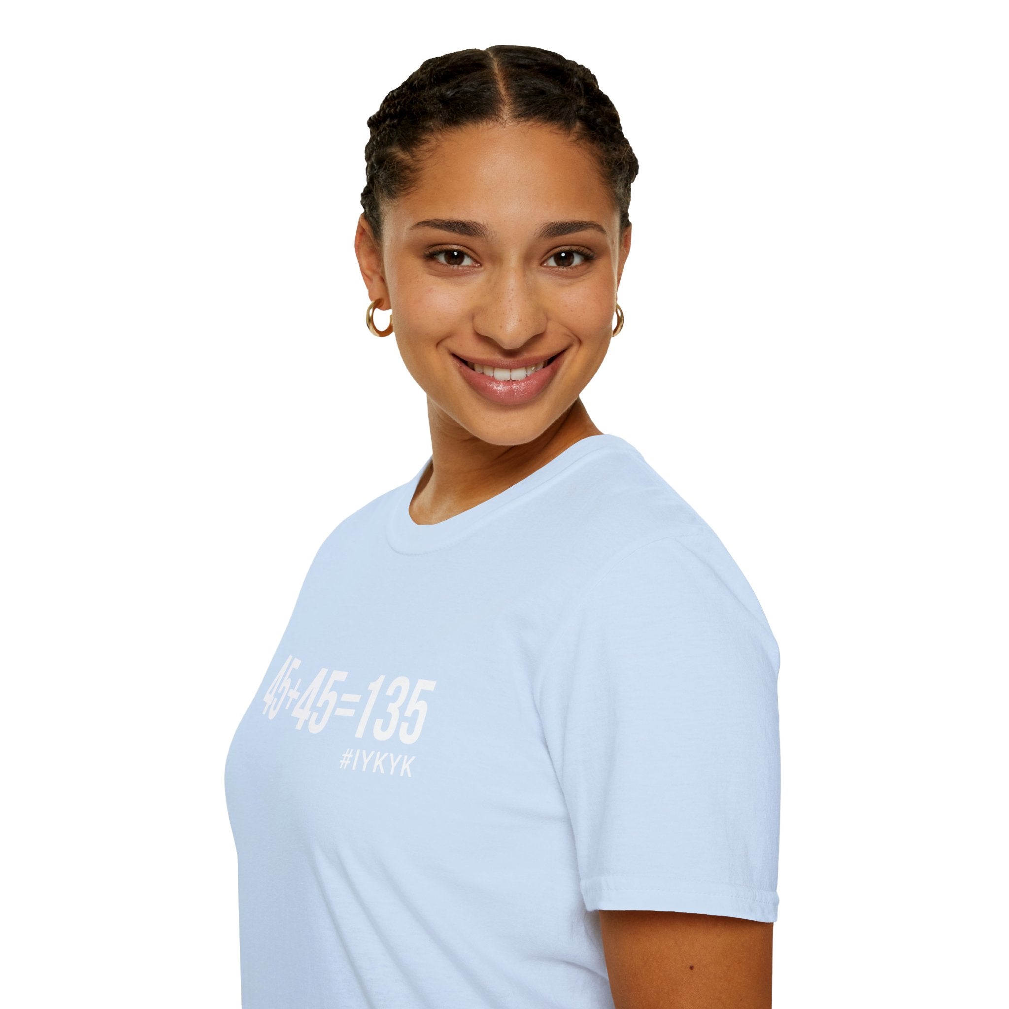 45 + 45 = 135  - Unisex Softstyle T-Shirt - Print on Front Plain Back