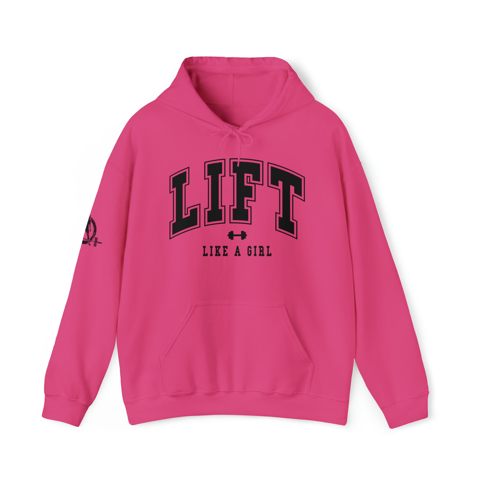 Lift Like.A Girl - Unisex Heavy Blend Hooded Sweatshirt - Black Logo on Front & Right Sleeve