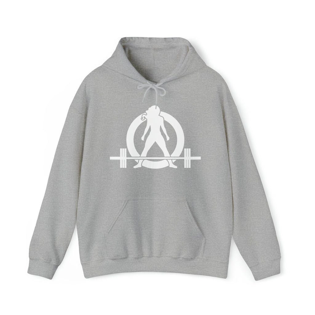 I Could Squat You - Classic Logo White - Unisex Heavy Blend Hooded Sweatshirt Print on Front & Back