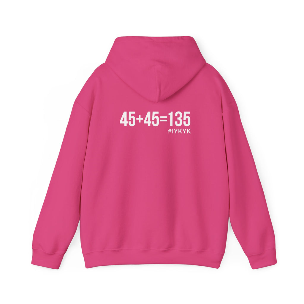 45 + 45 = 135  - Unisex Heavy Blend Hooded Sweatshirt  - White Logo