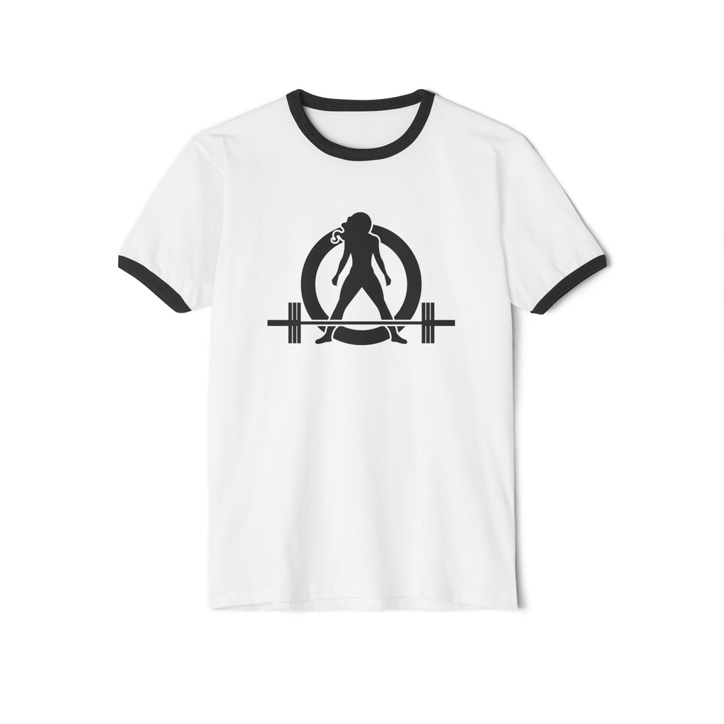 ALL I NEED IS COFFEE & A Barbell - Unisex Cotton Ringer T-Shirt - Black Logo Front & Back