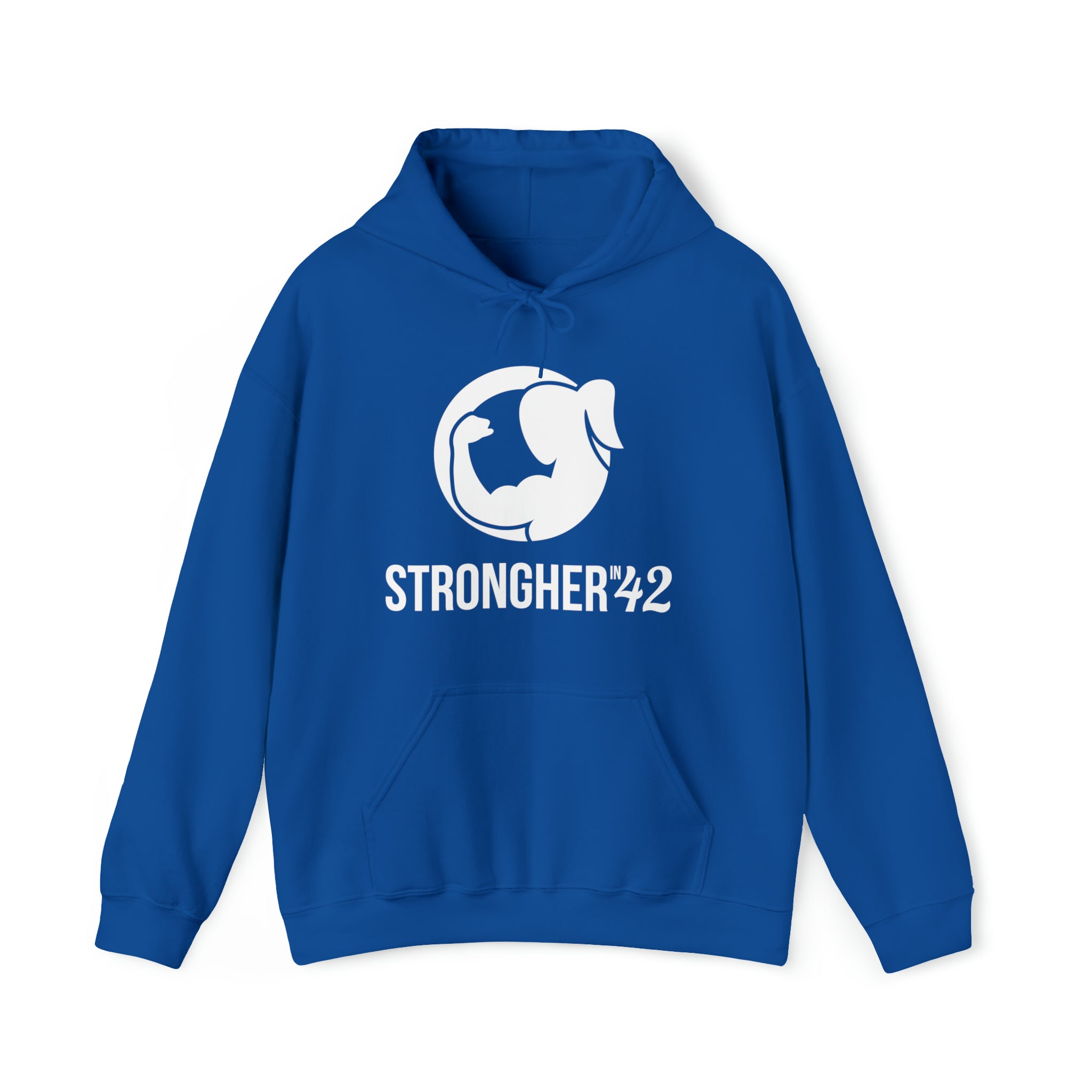 Strong Her in 42 - Classic Logo White - Unisex Heavy Blend Hooded Sweatshirt