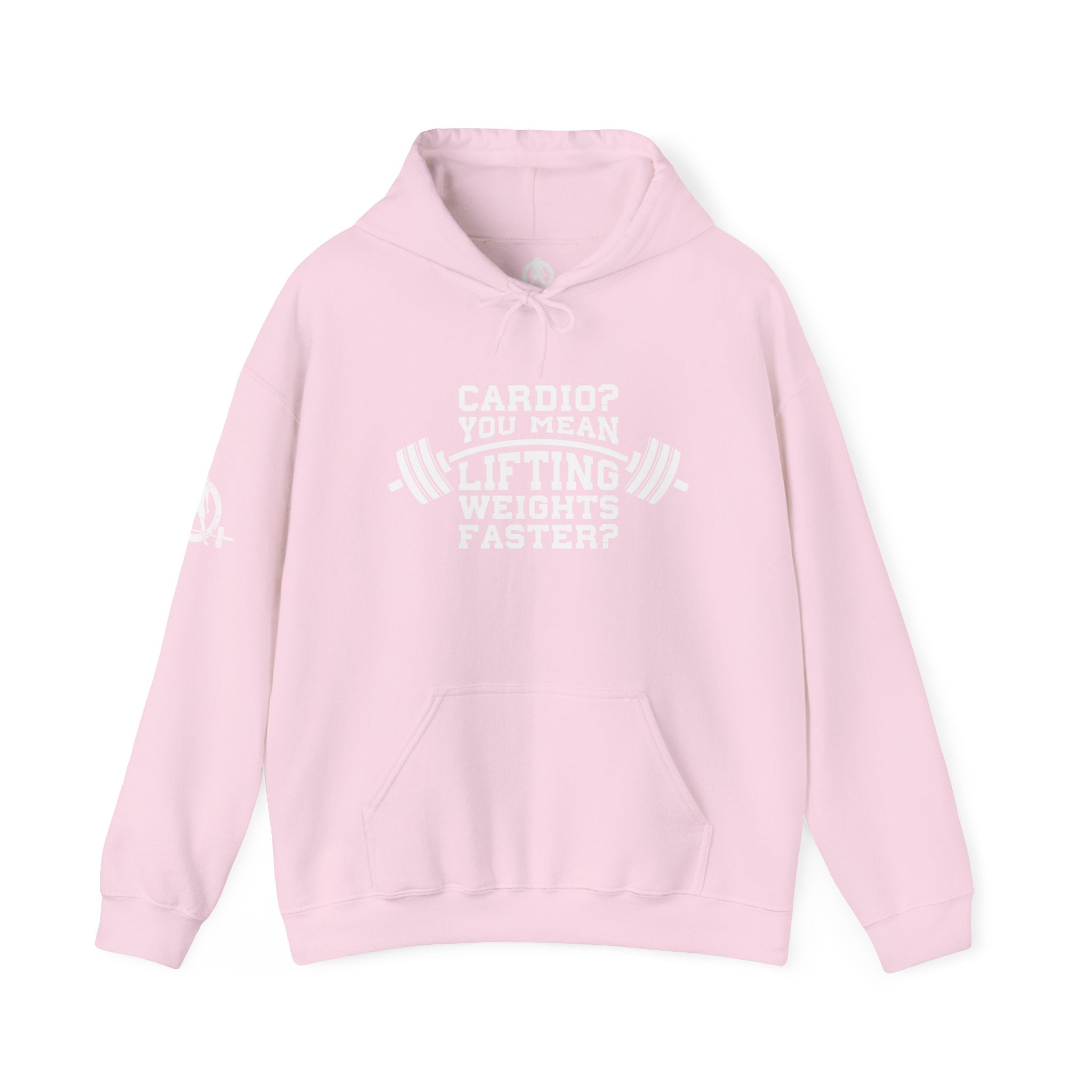 Cardio = Lift Weights Faster - Unisex Heavy Blend Hooded Sweatshirt - White Print on Front