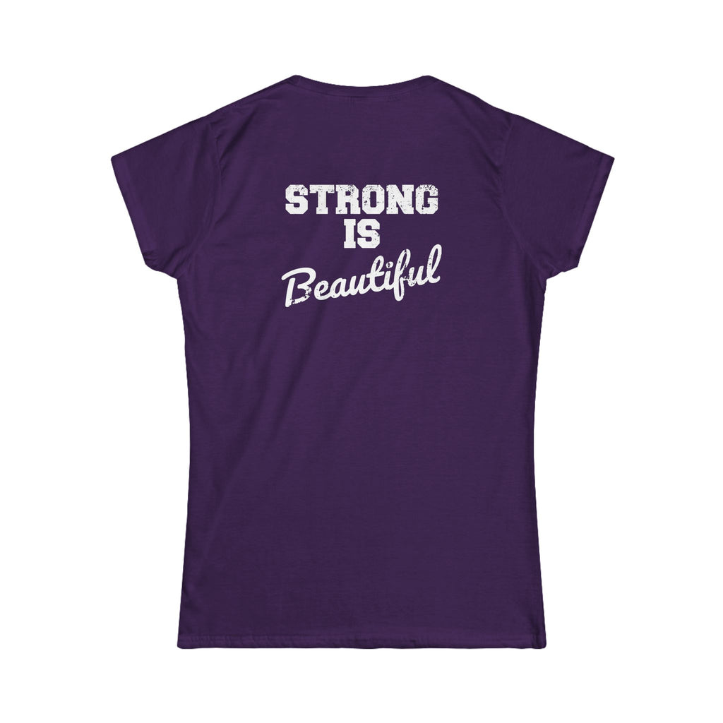 Strong Is Beautiful - Women's Softstyle Tee - White Distressed Logo Front & Back