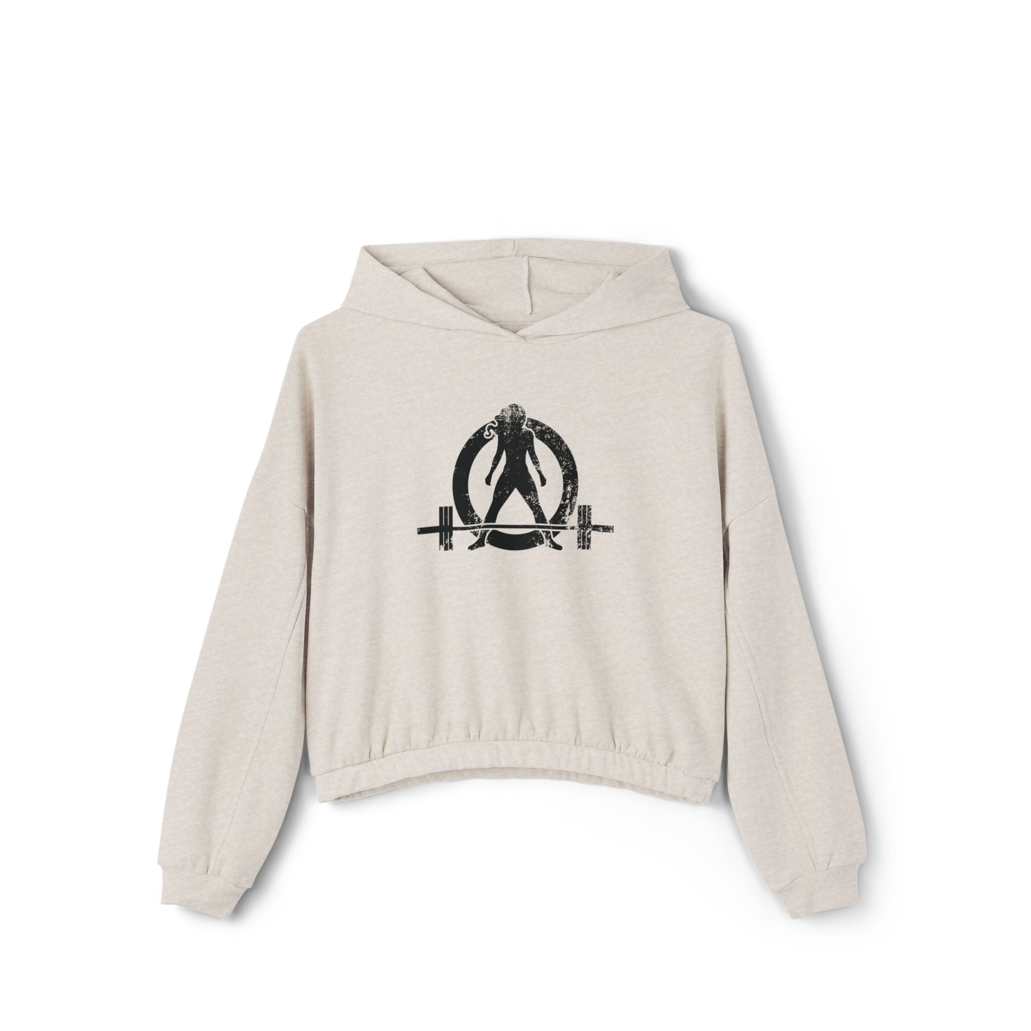Women's Cinched Bottom Hoodie - Black Distressed Logo