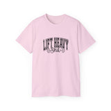 Lift Heavy Shit - Unisex Ultra Cotton Tee - Front Black Logo - Plain Back