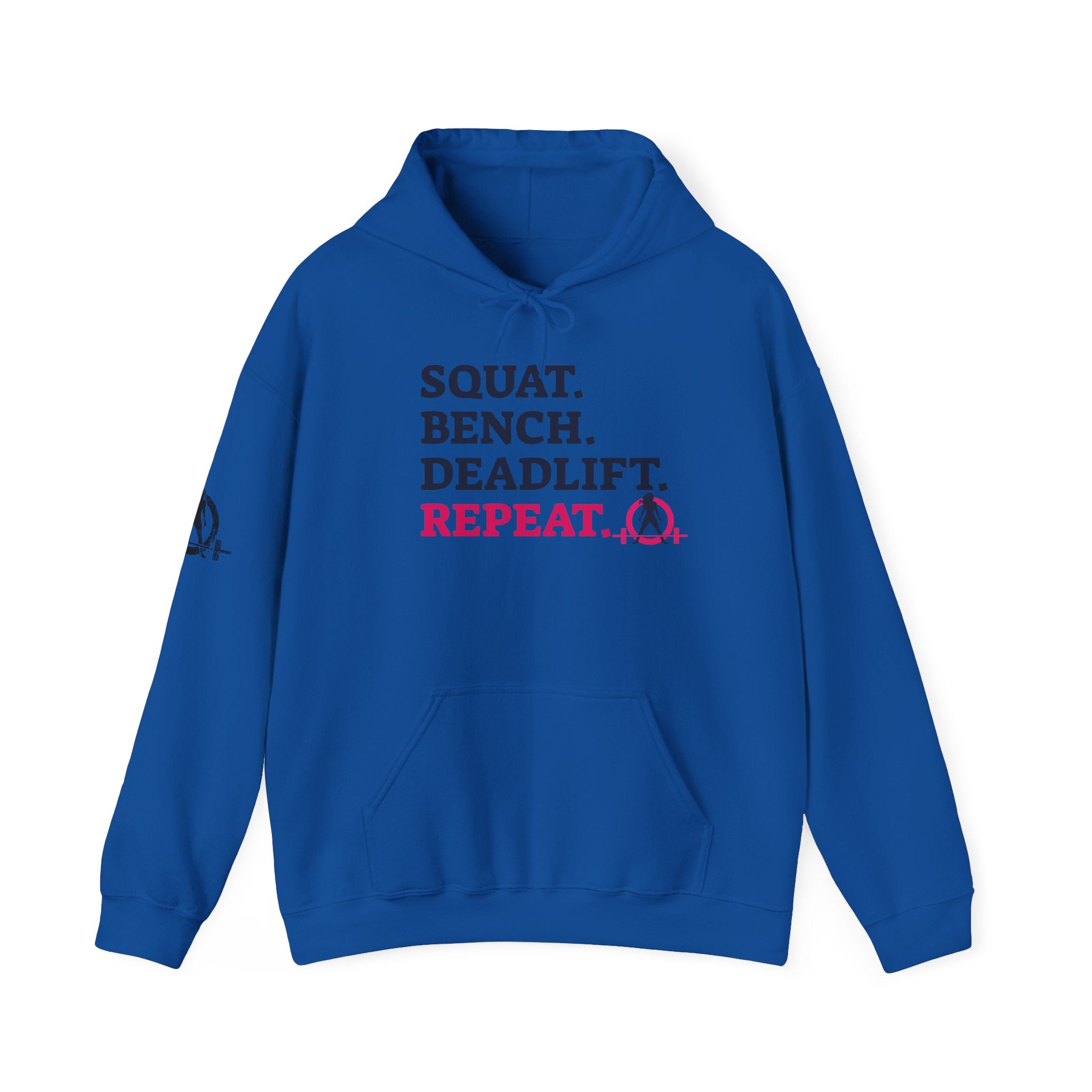 WWLW “Squat • Bench • Deadlift • Repeat” Hoodie - Front Dark Logo Plain Back