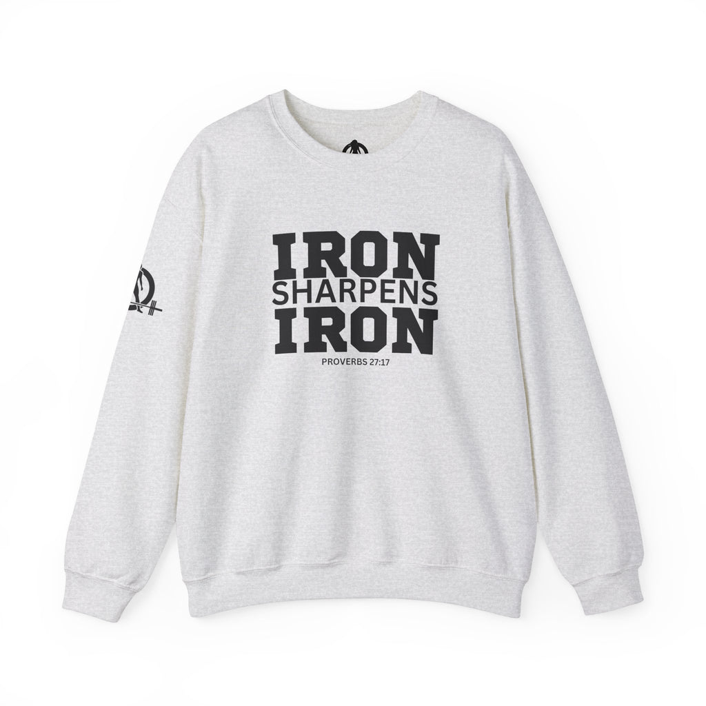 Iron Sharpens Iron - Unisex Heavy Blend™ Crewneck Sweatshirt - Front Black Logo - Plain Back