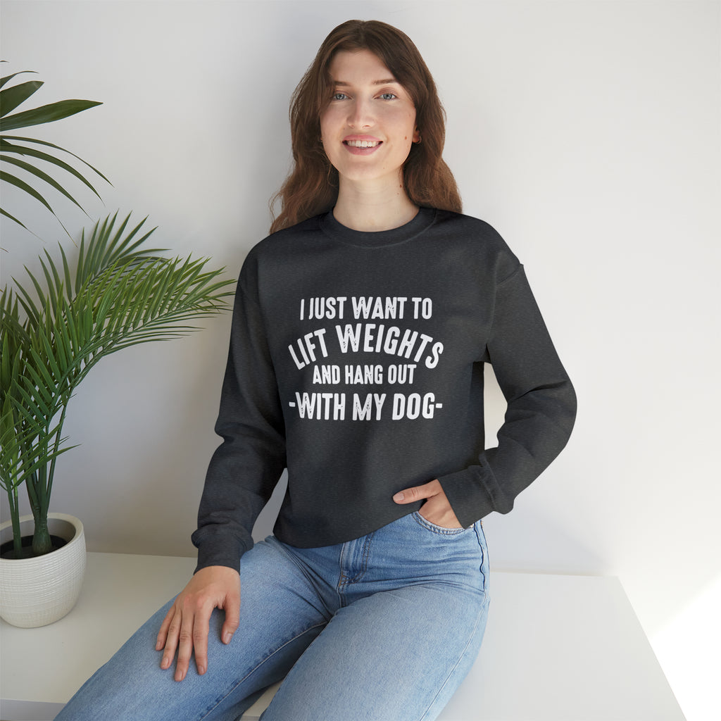 Lift Weights & Hang Out With My Dog - Unisex Heavy Blend™ Crewneck Sweatshirt - Light Logo