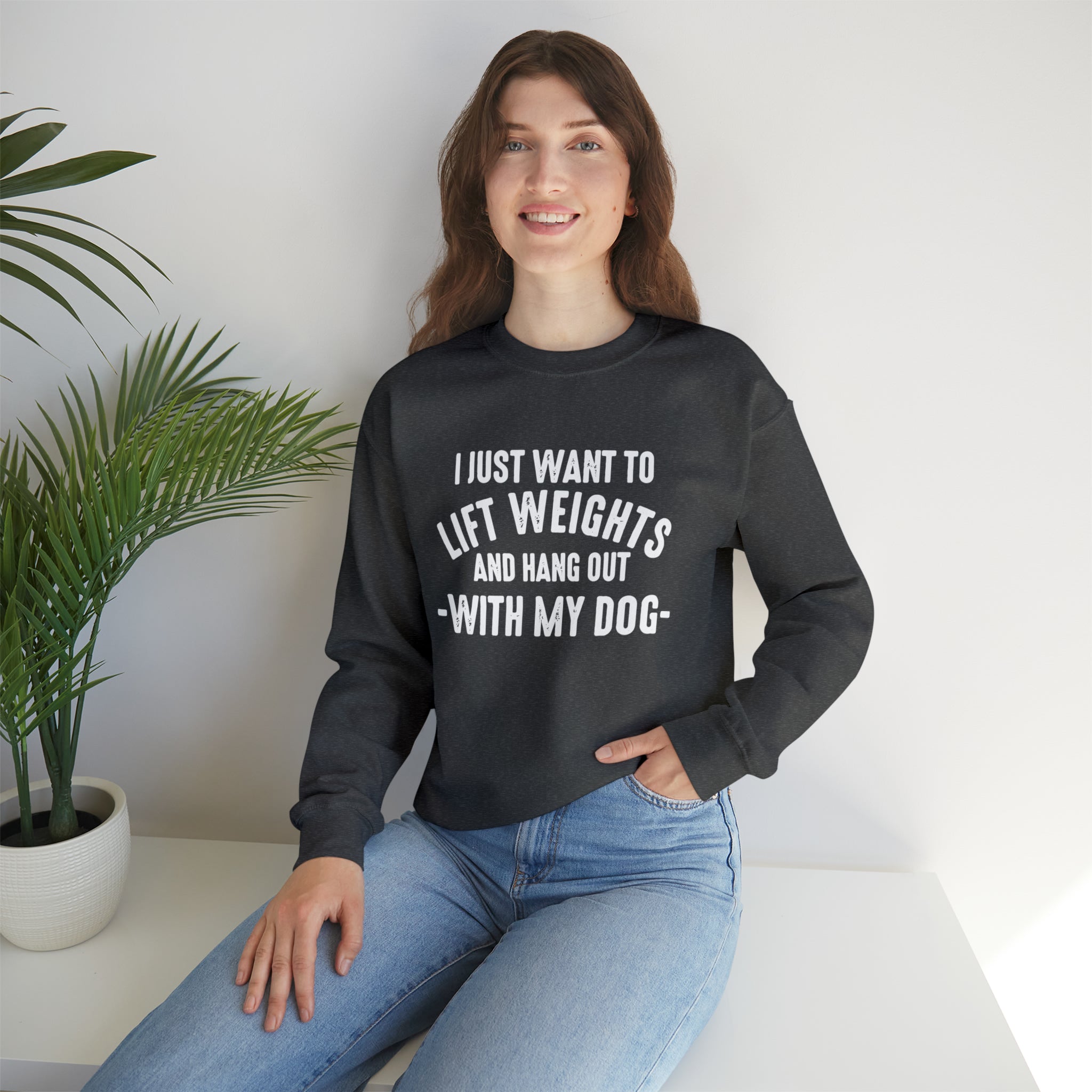 Lift Weights & Hang Out With My Dog - Unisex Heavy Blend™ Crewneck Sweatshirt - Light Logo