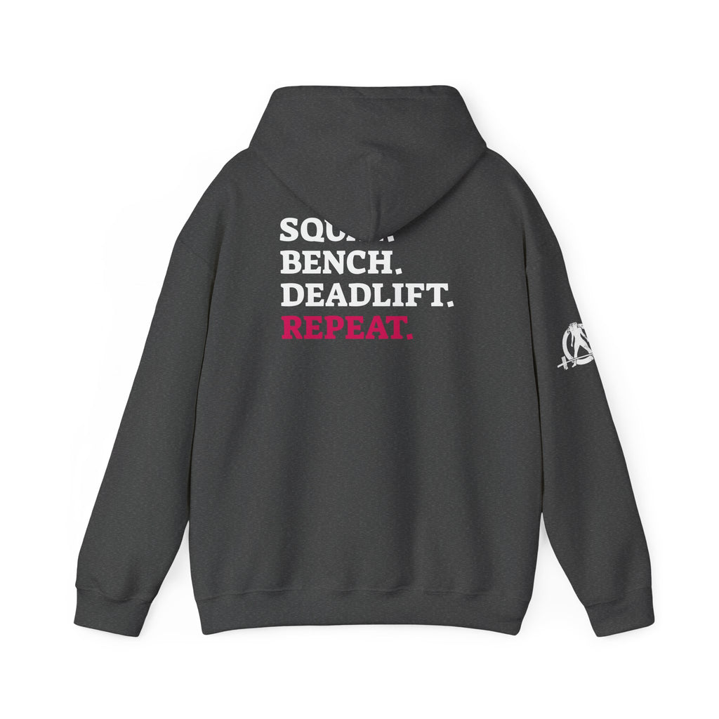 WWLW “Squat • Bench • Deadlift • Repeat” Hoodie - White Logo on Back