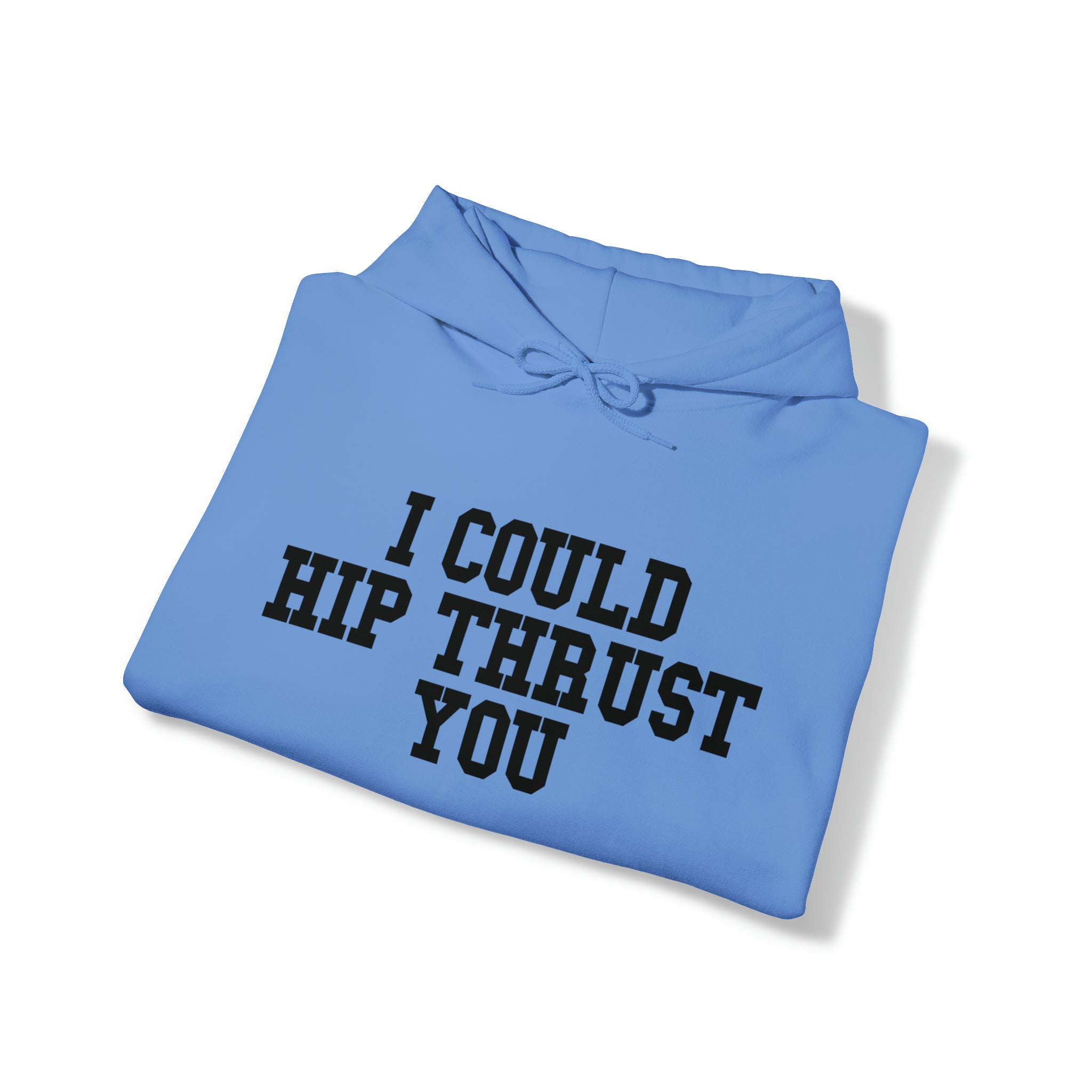 I Could Hip Thrust You - Unisex Heavy Blend Hooded Sweatshirt - Black Logo on Front & Right Sleeve