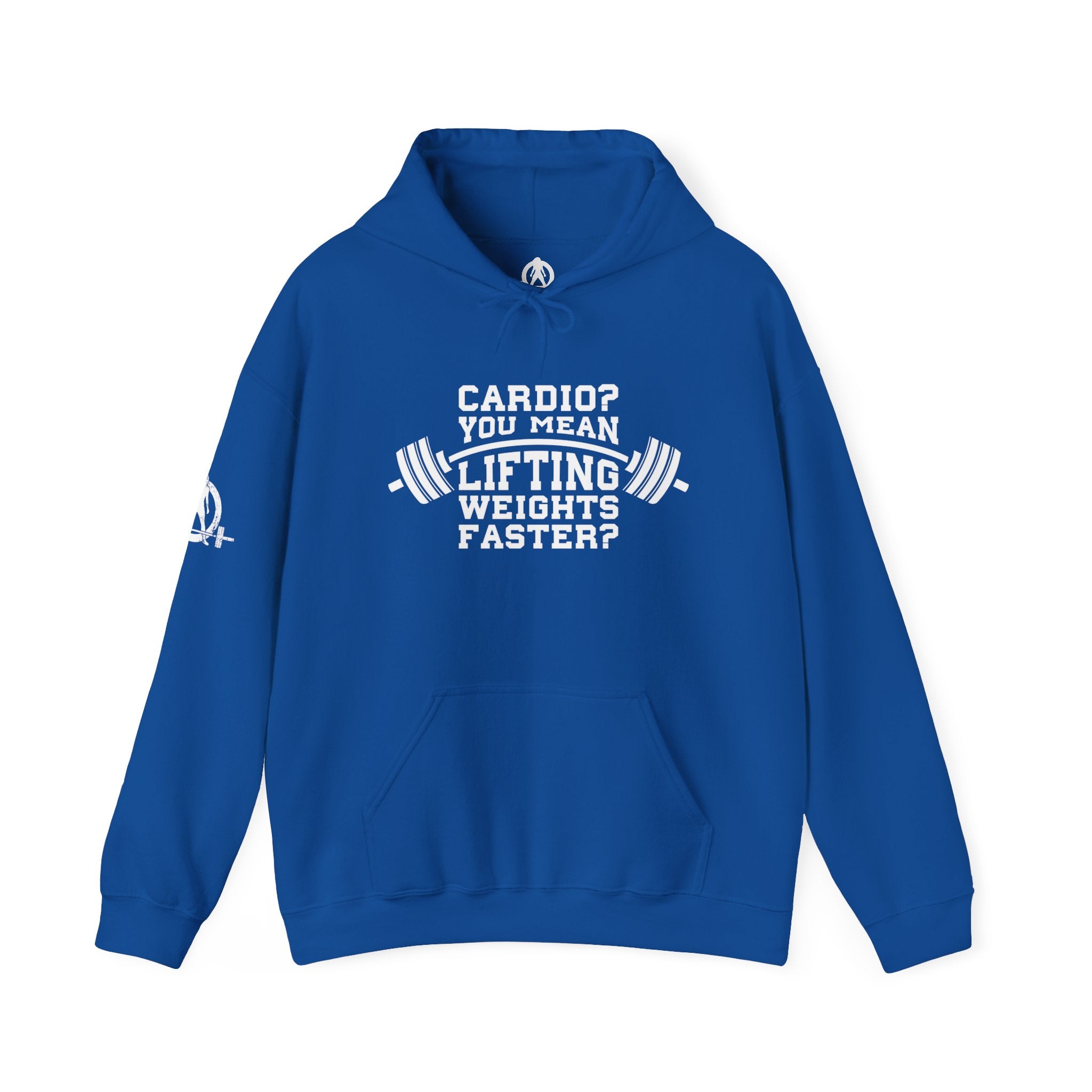 Cardio = Lift Weights Faster - Unisex Heavy Blend Hooded Sweatshirt - White Print on Front