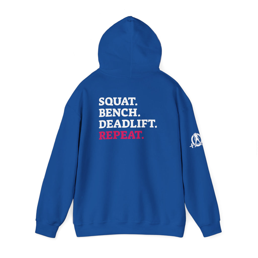 WWLW “Squat • Bench • Deadlift • Repeat” Hoodie - White Logo on Back