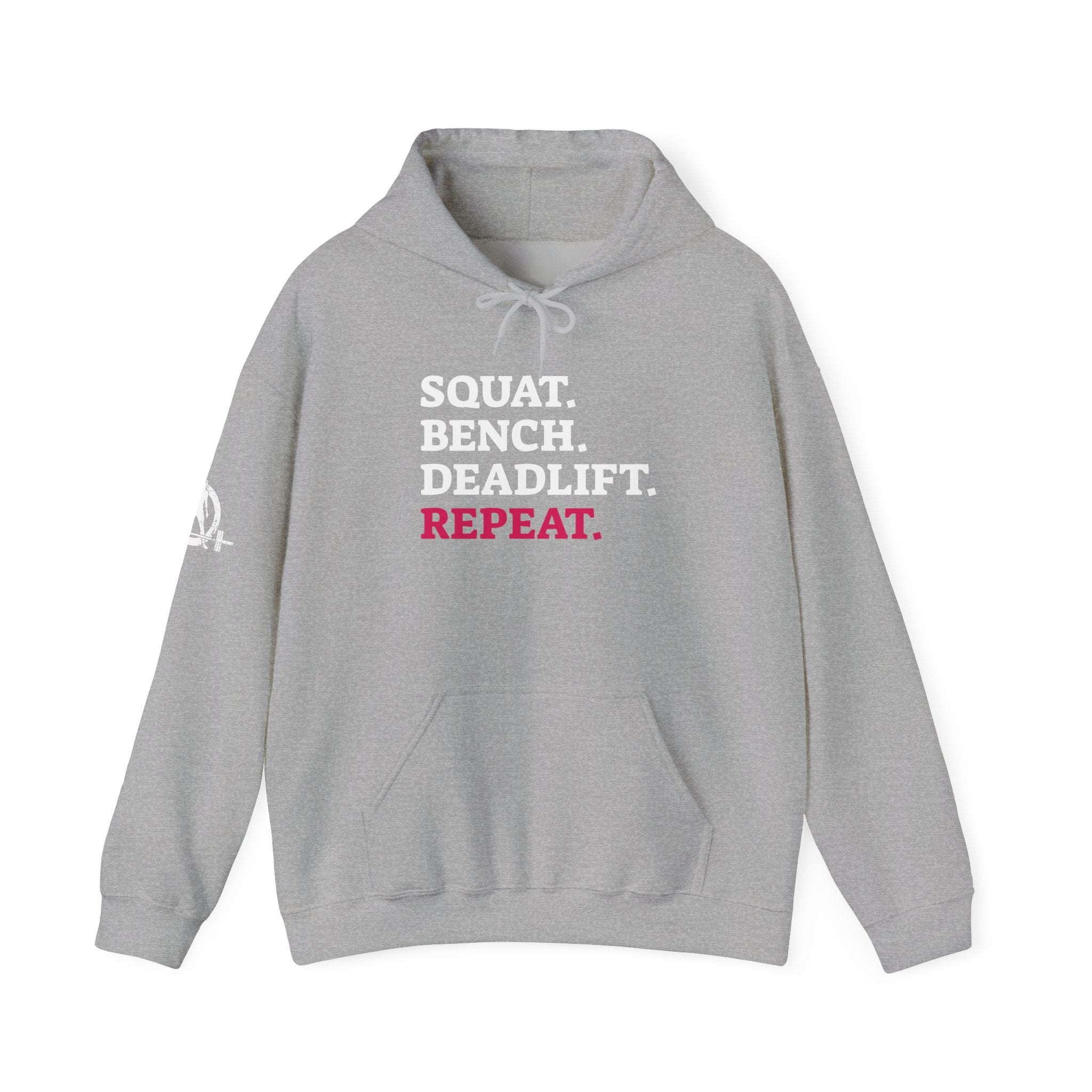 WWLW “Squat • Bench • Deadlift • Repeat” Hoodie - Front Logo & Side Arm