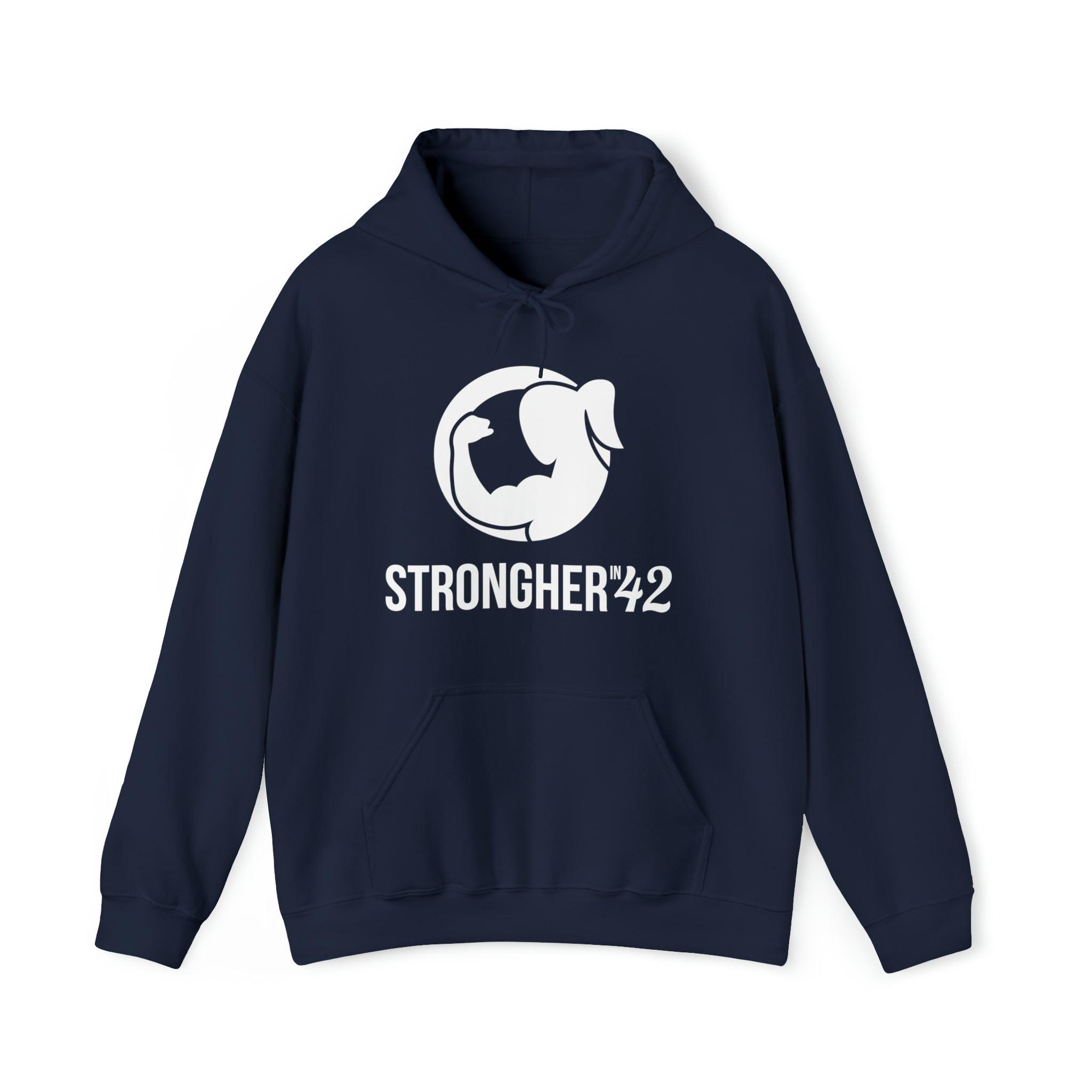 Strong Her in 42 - Classic Logo White - Unisex Heavy Blend Hooded Sweatshirt
