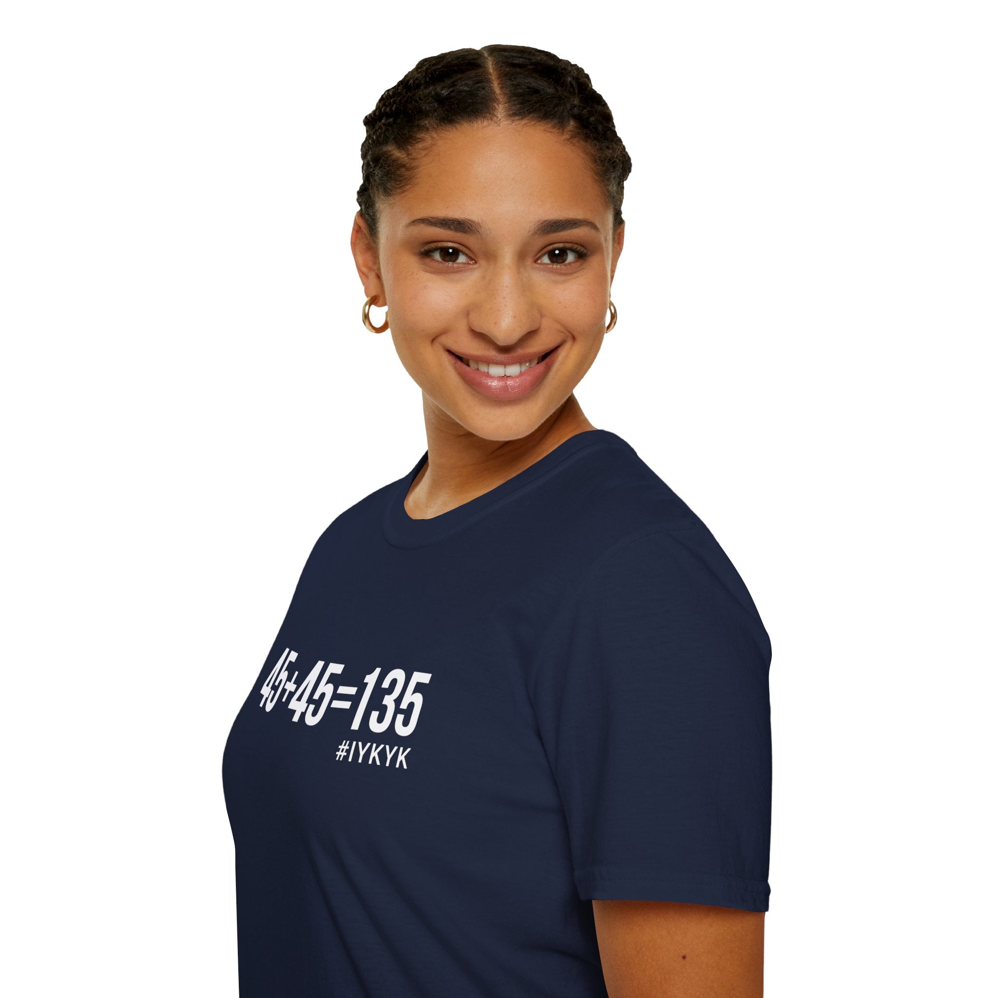 45 + 45 = 135  - Unisex Softstyle T-Shirt - Print on Front Plain Back