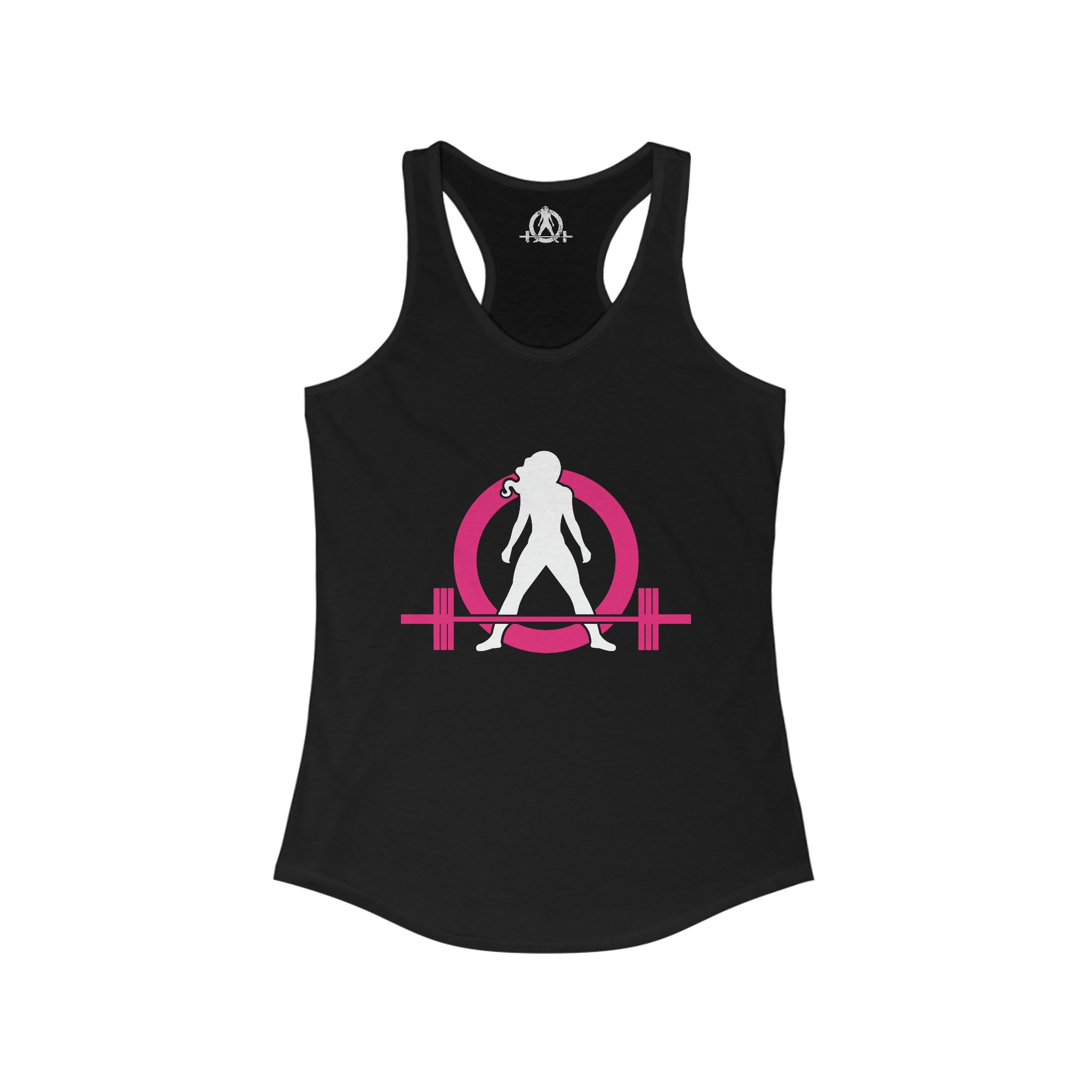 Squat Bench Deadlift Repeat - Women's Ideal Racerback Tank - Pink & Black - Dark - SBDR on Back