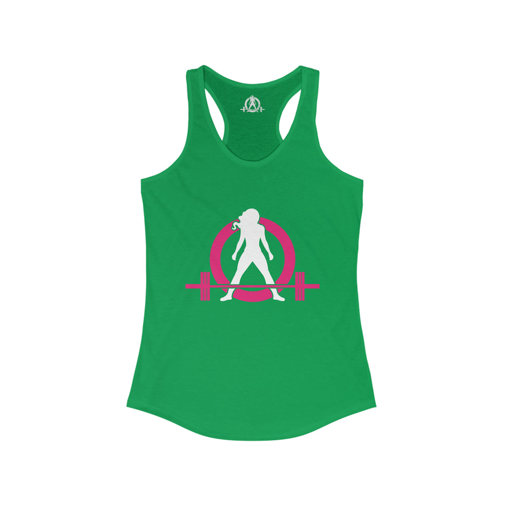 Squat Bench Deadlift Repeat - Women's Ideal Racerback Tank - Pink & Black - Dark - SBDR on Back