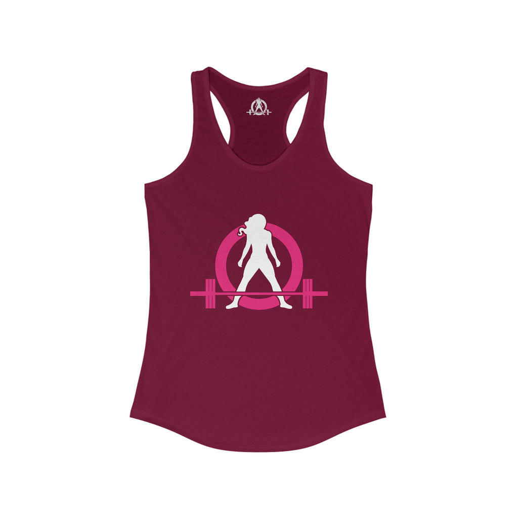 Squat Bench Deadlift Repeat - Women's Ideal Racerback Tank - Pink & Black - Dark - SBDR on Back