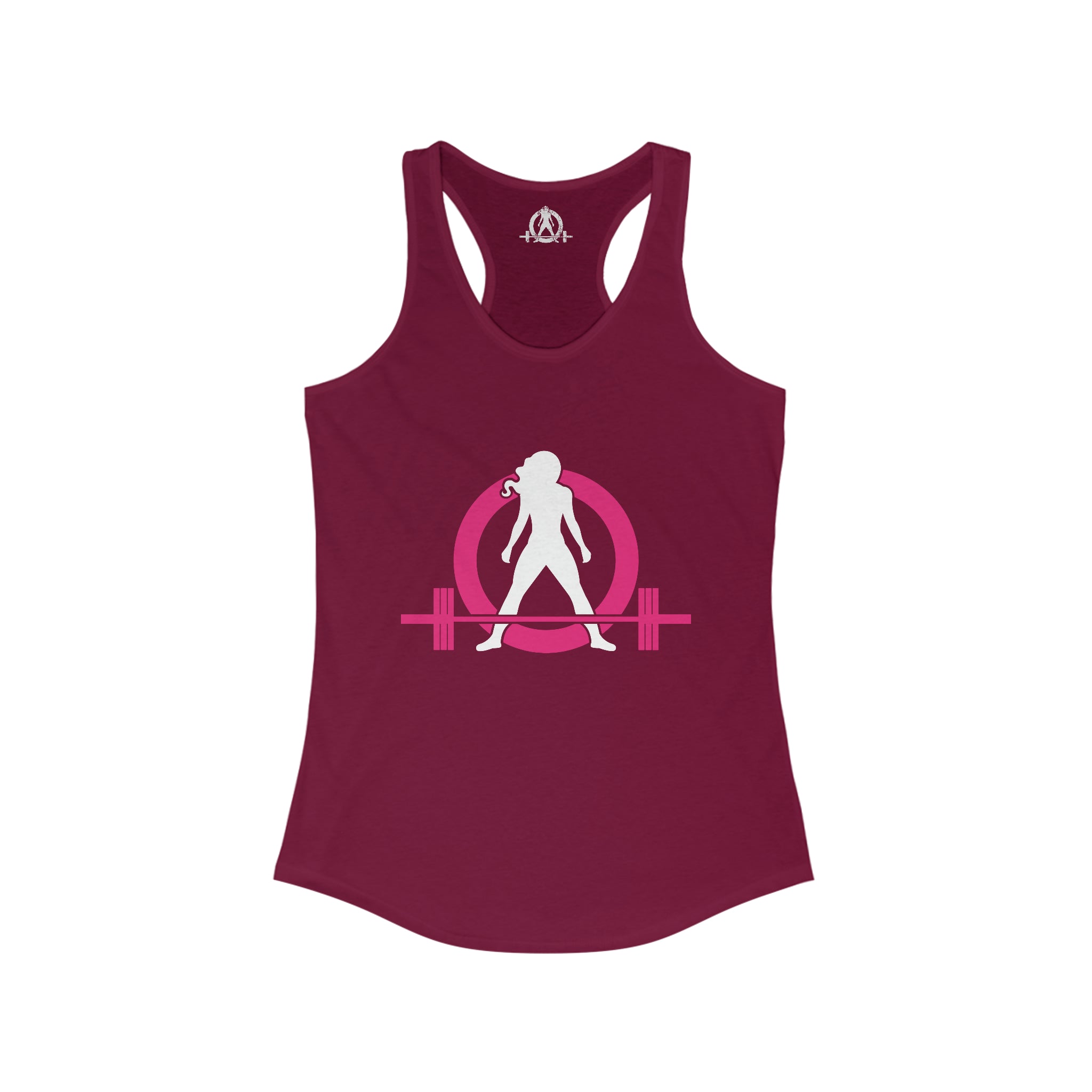 Squat Bench Deadlift Repeat - Women's Ideal Racerback Tank - Pink & Black - Dark - SBDR on Back