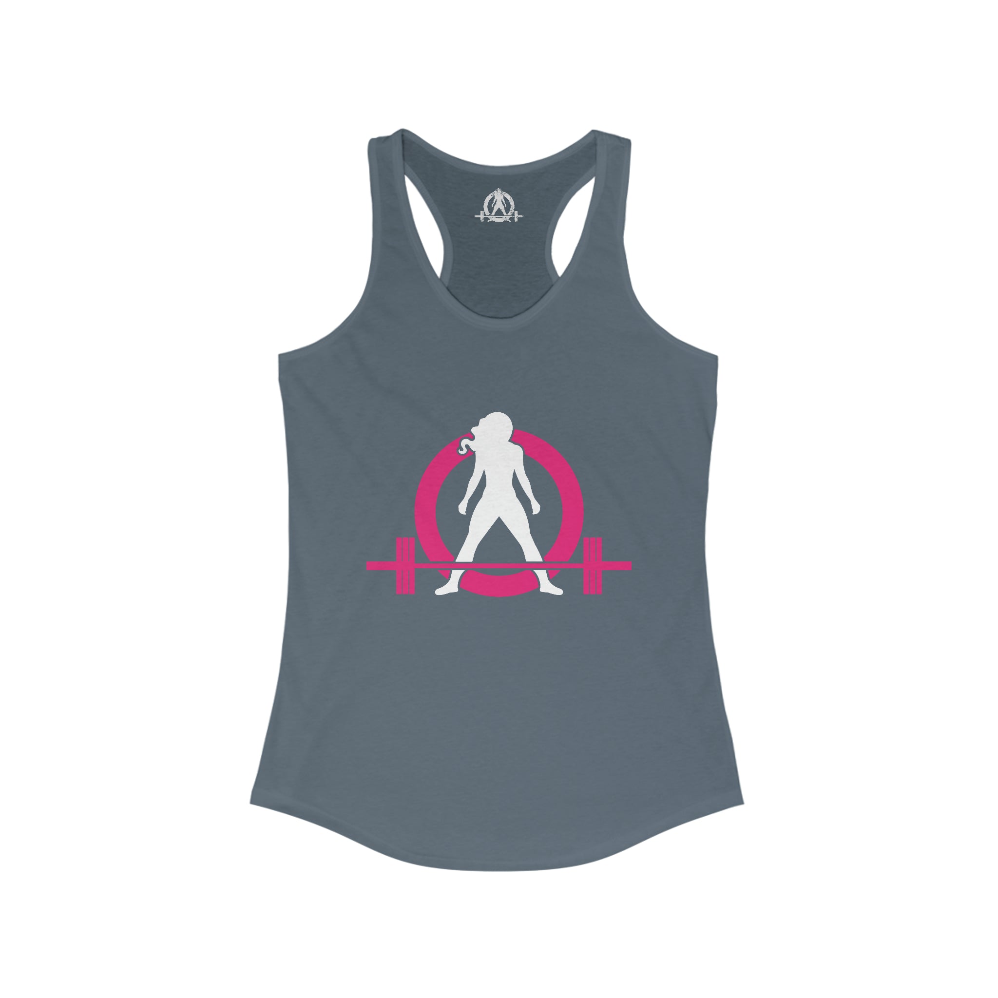 Squat Bench Deadlift Repeat - Women's Ideal Racerback Tank - Pink & Black - Dark - SBDR on Back