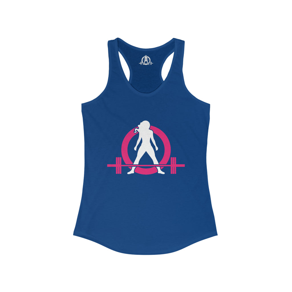 Squat Bench Deadlift Repeat - Women's Ideal Racerback Tank - Pink & Black - Dark - SBDR on Back