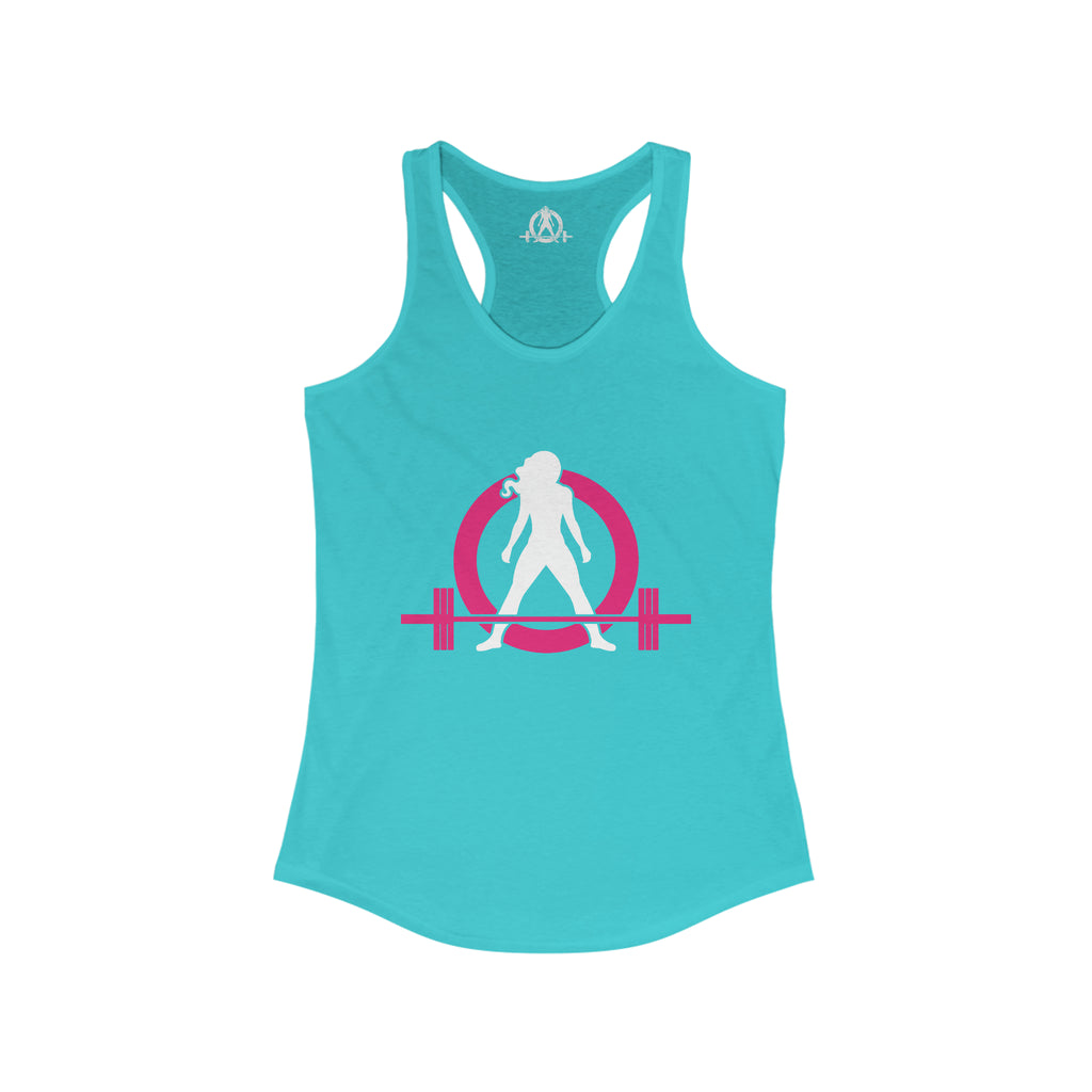 Squat Bench Deadlift Repeat - Women's Ideal Racerback Tank - Pink & Black - Dark - SBDR on Back