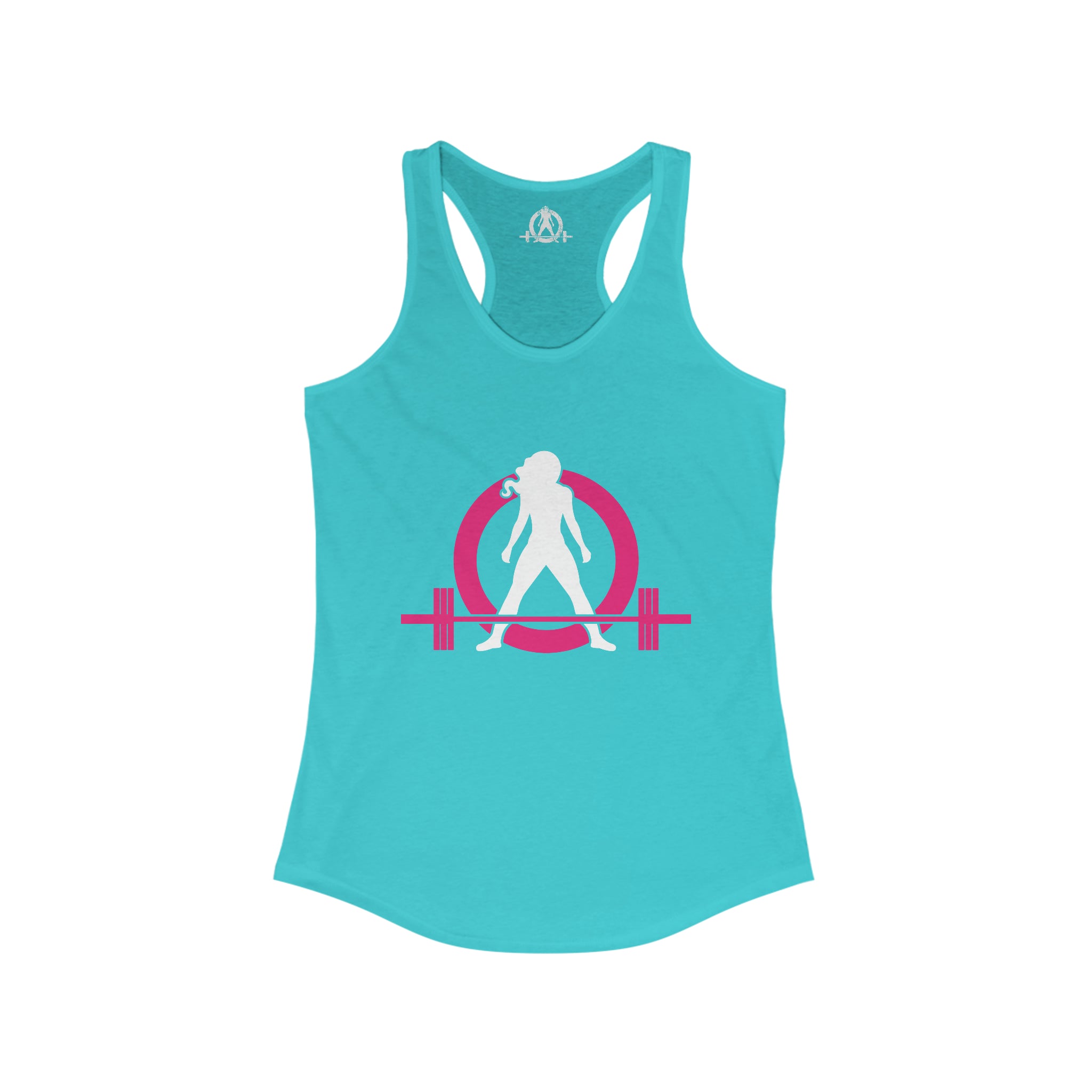 Squat Bench Deadlift Repeat - Women's Ideal Racerback Tank - Pink & Black - Dark - SBDR on Back