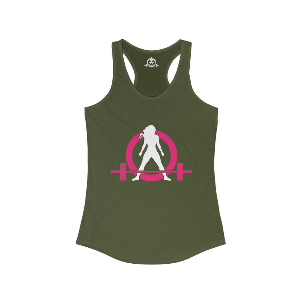 Squat Bench Deadlift Repeat - Women's Ideal Racerback Tank - Pink & Black - Dark - SBDR on Back