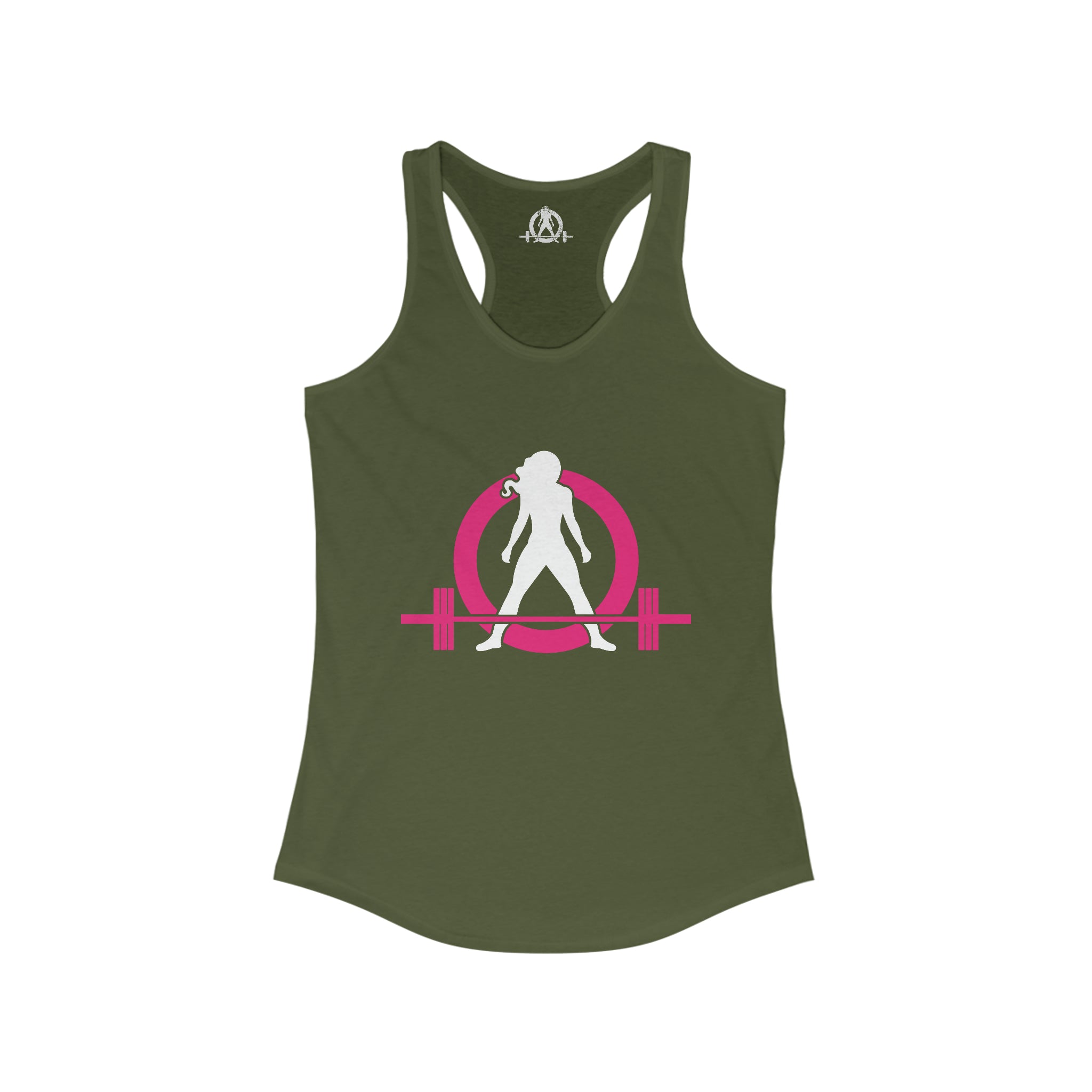 Squat Bench Deadlift Repeat - Women's Ideal Racerback Tank - Pink & Black - Dark - SBDR on Back