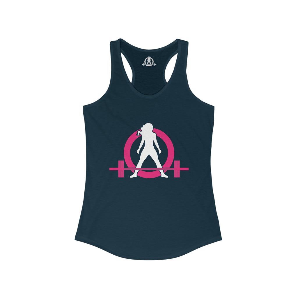 Squat Bench Deadlift Repeat - Women's Ideal Racerback Tank - Pink & Black - Dark - SBDR on Back