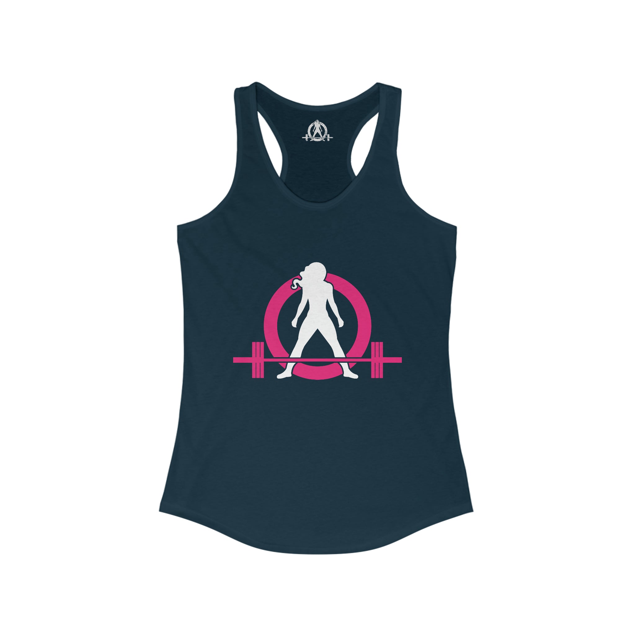 Squat Bench Deadlift Repeat - Women's Ideal Racerback Tank - Pink & Black - Dark - SBDR on Back
