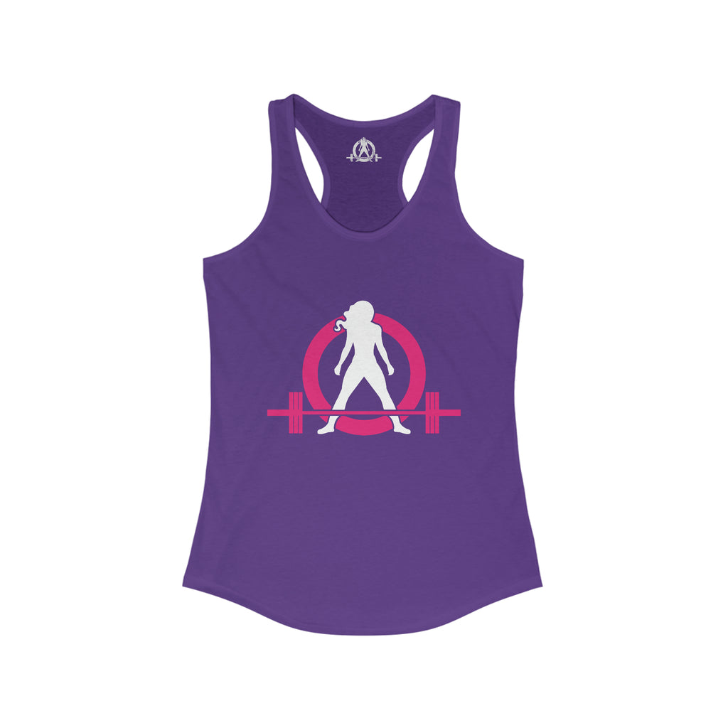 Squat Bench Deadlift Repeat - Women's Ideal Racerback Tank - Pink & Black - Dark - SBDR on Back