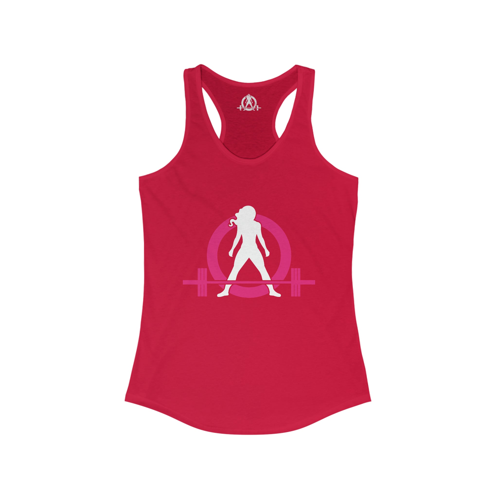 Squat Bench Deadlift Repeat - Women's Ideal Racerback Tank - Pink & Black - Dark - SBDR on Back