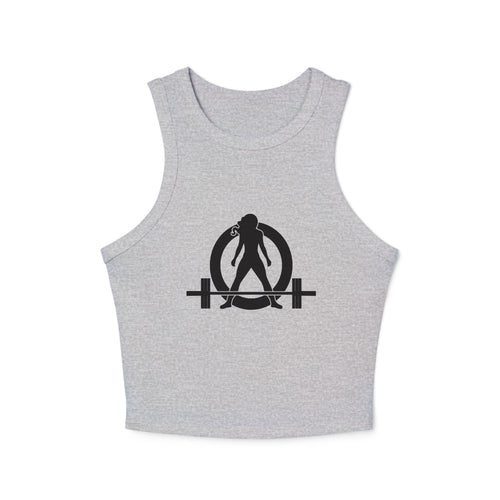 Chic Women's Micro Rib Tank Top, Casual Summer Top, Workout Tank, Layering Piece, Activewear, Relaxed Fit - Black Logo