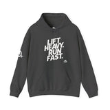 Lift Heavy Run Fast - Unisex Heavy Blend Hooded Sweatshirt - Front White Logo