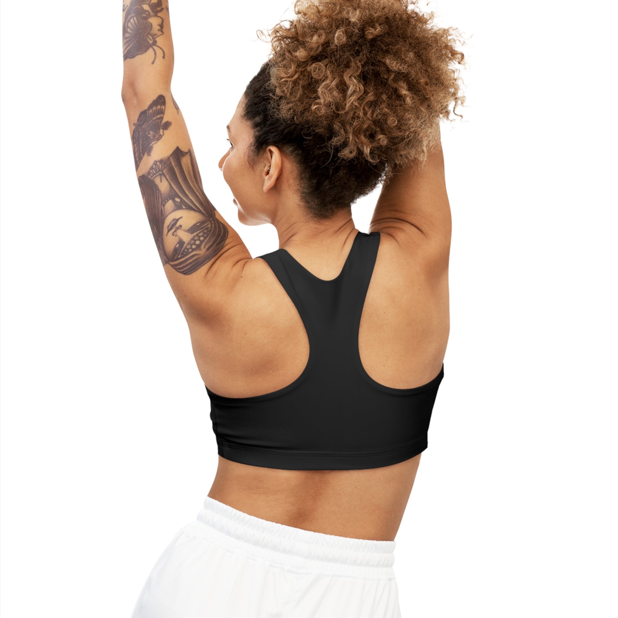 Seamless Sports Bra (AOP) - Black Distressed Logo