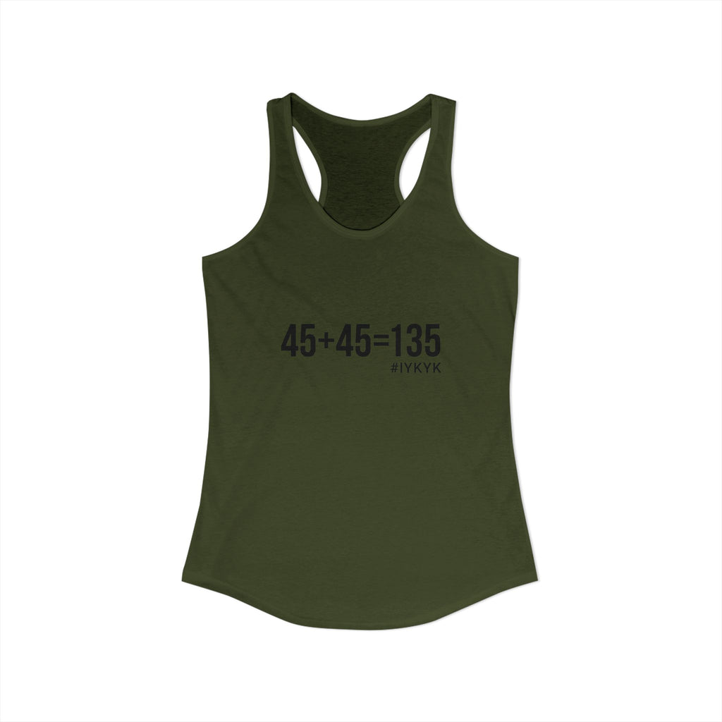 45 + 45 = 135 - Women's Ideal Racerback Tank - Black Print Front & Back
