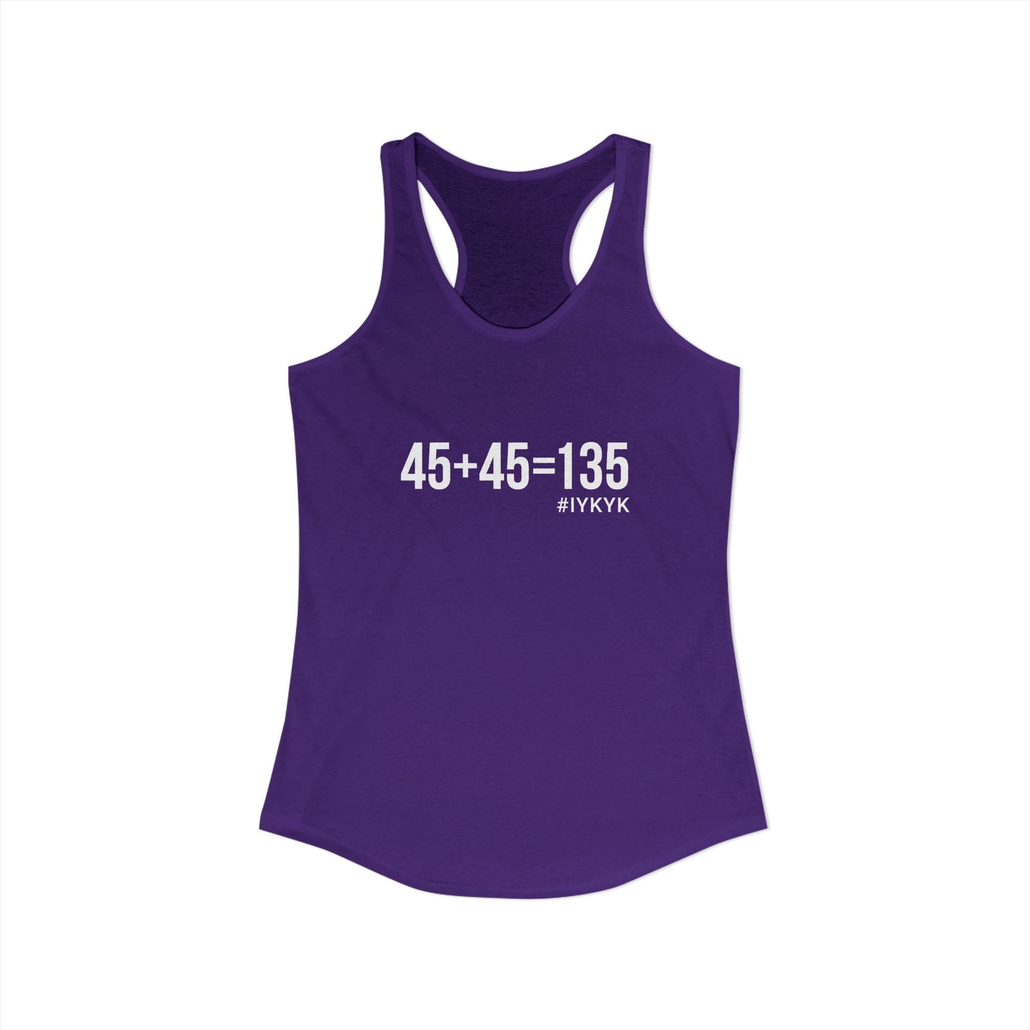 45 + 45 = 135 - Women's Ideal Racerback Tank - White Print Front & Back
