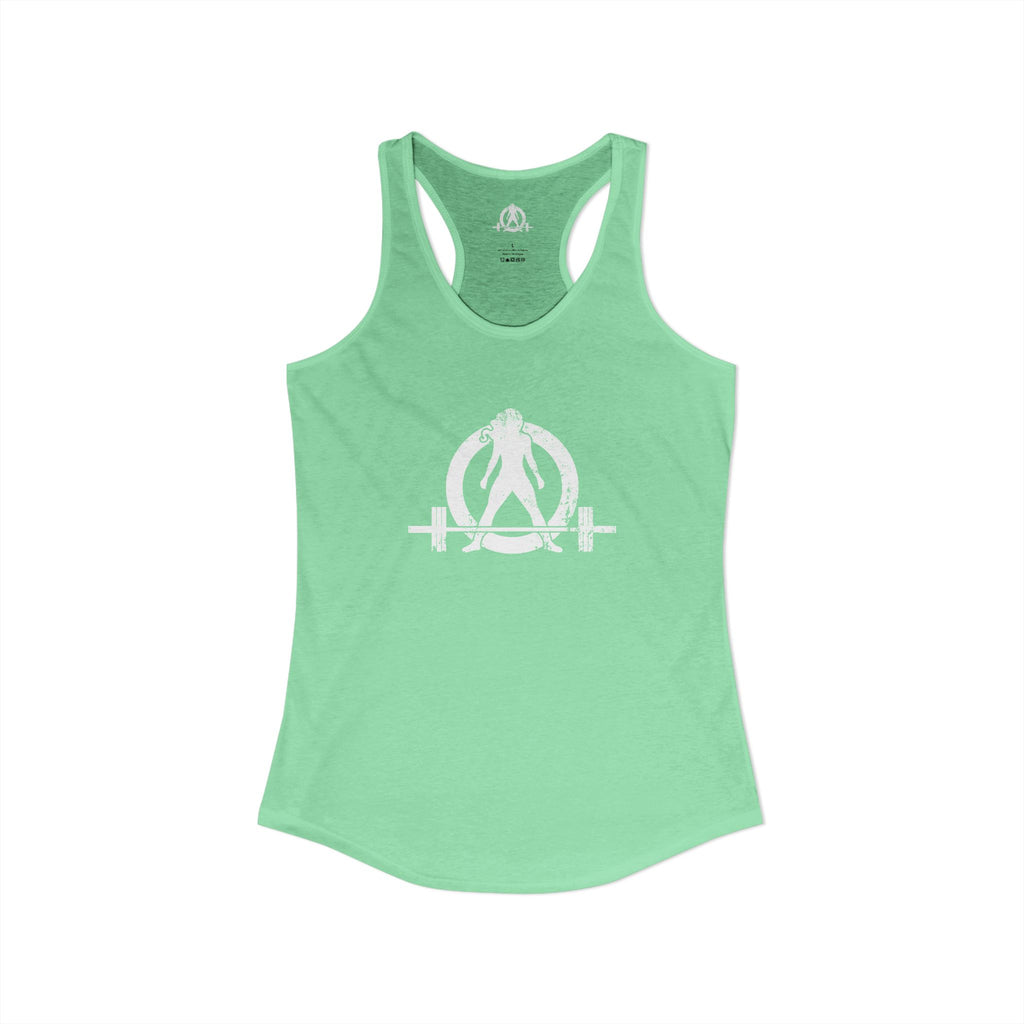 I Could Deadlift You - Women's Ideal Racerback Tank - White Logo - Front & Back Print