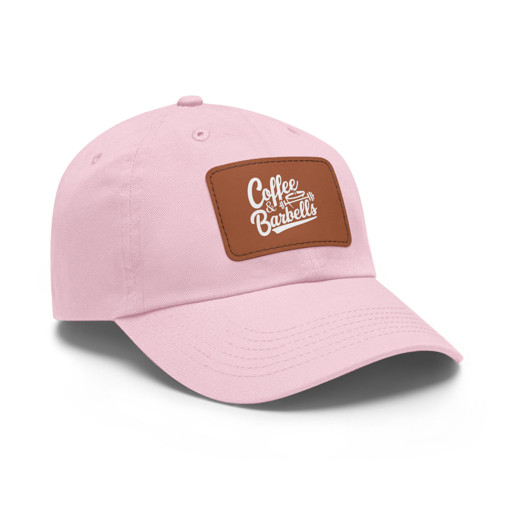 Coffee & Barbells - Dad Hat with Leather Patch (Rectangle) - White Font
